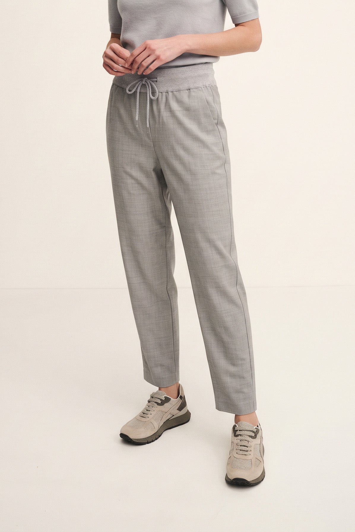 Pantalone a sigaretta in fresco lana con dettaglio in maglia