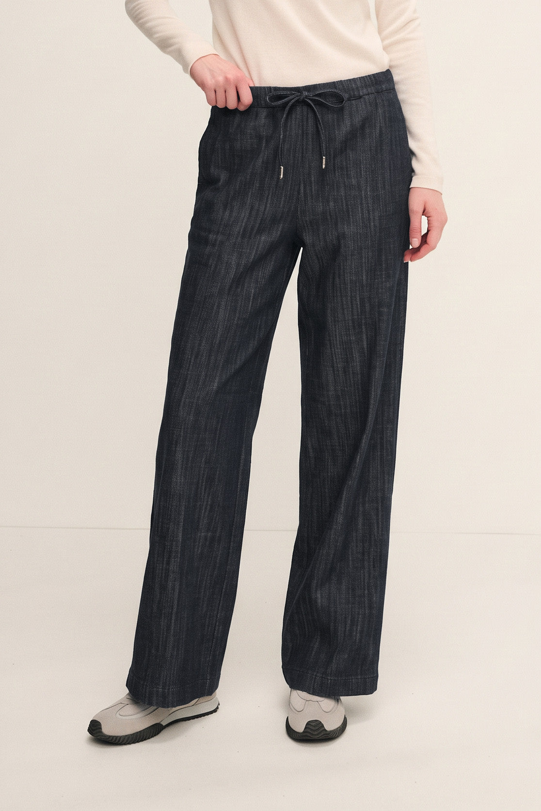 Wide-leg denim trousers