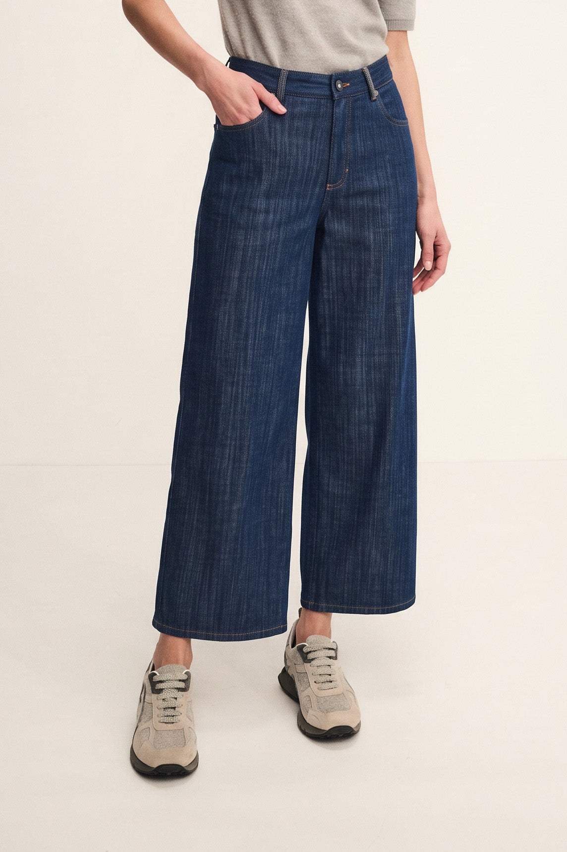 Wide palazzo denim trousers