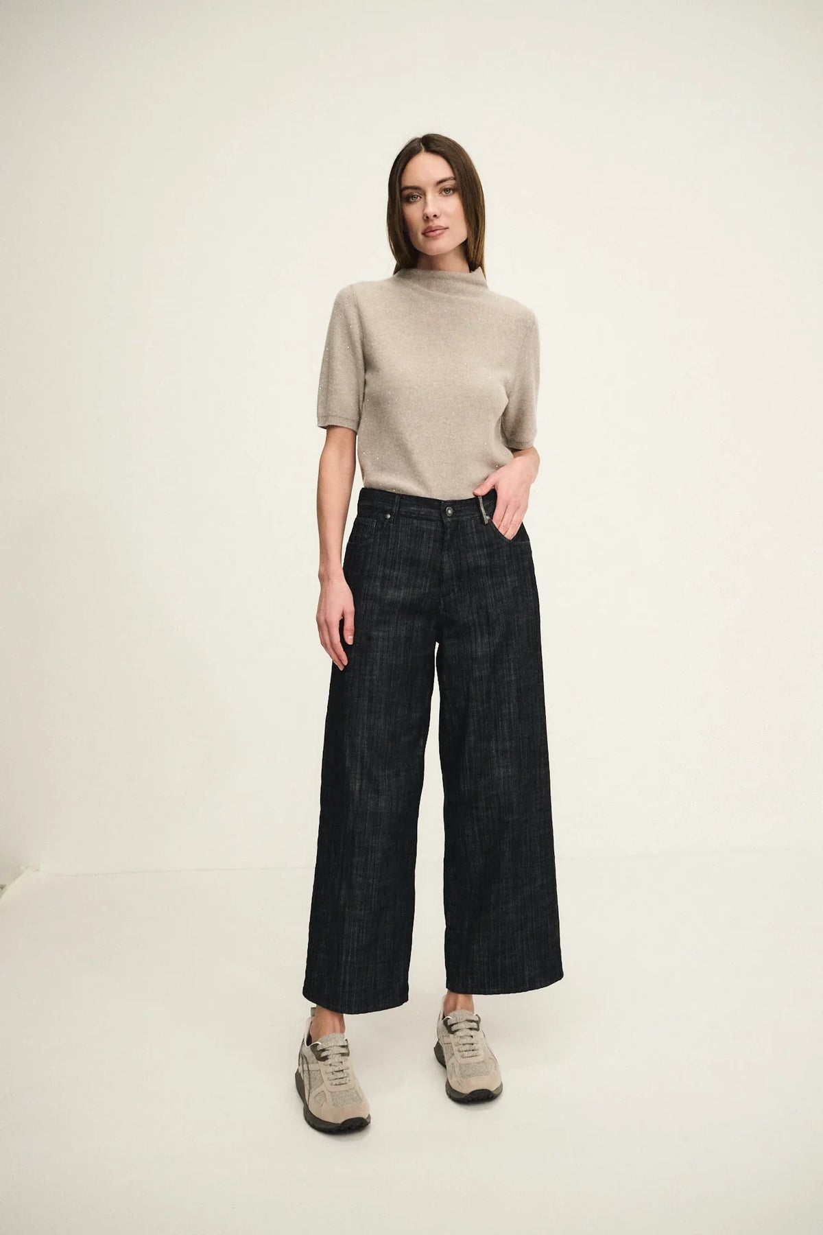 Wide palazzo denim trousers