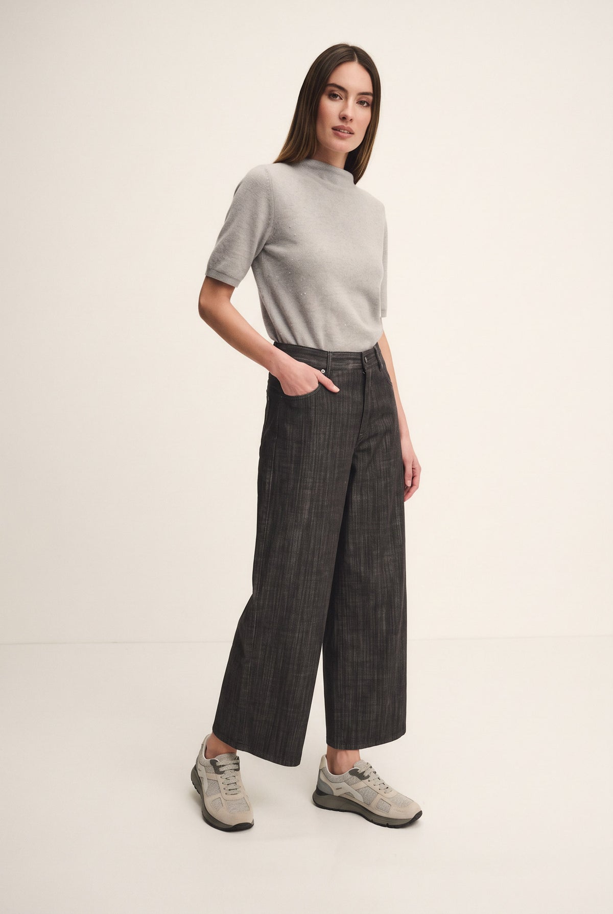 Wide palazzo denim trousers
