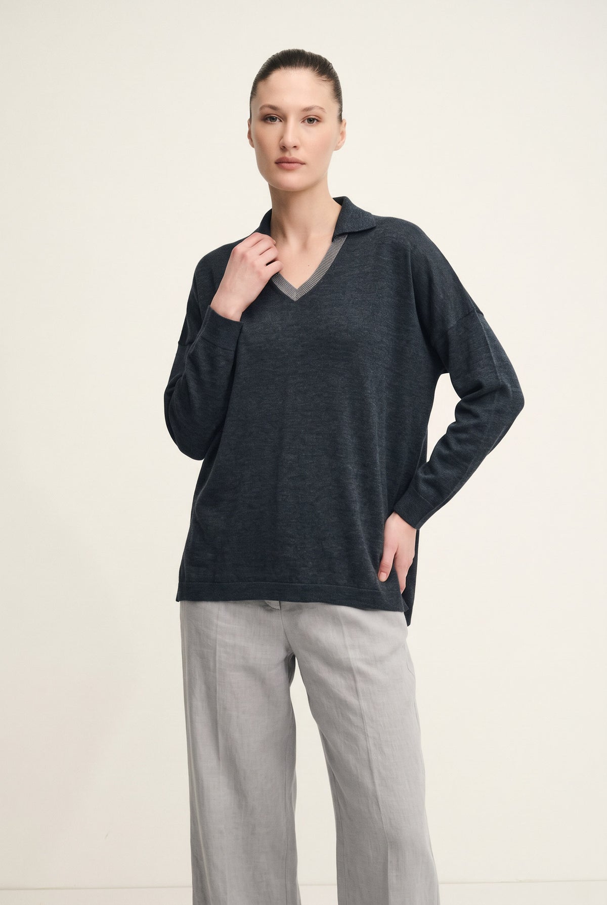 Silk and wool polo neck sweater