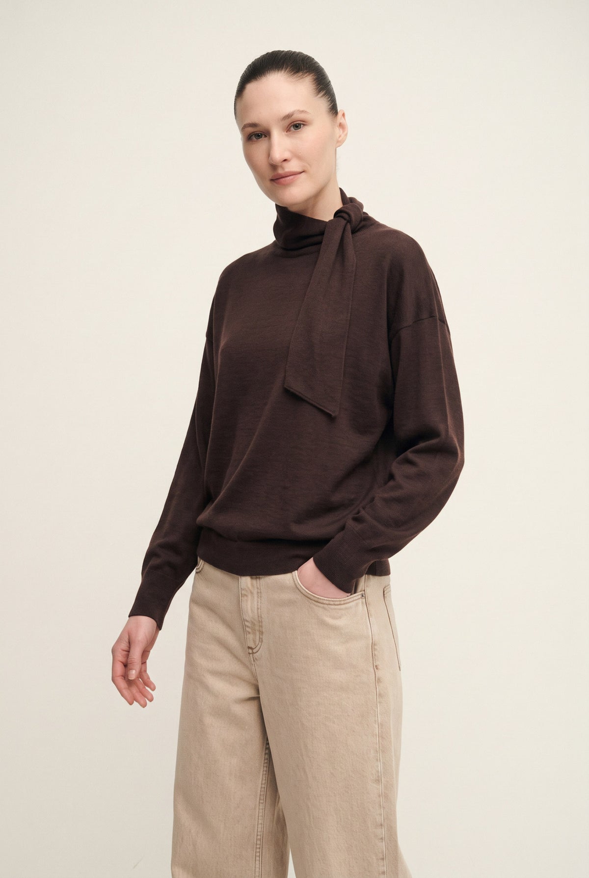 Silk wool foulard-neck sweater