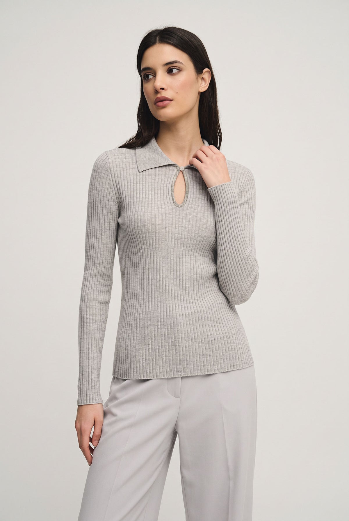Maglia a costine con colletto Polo