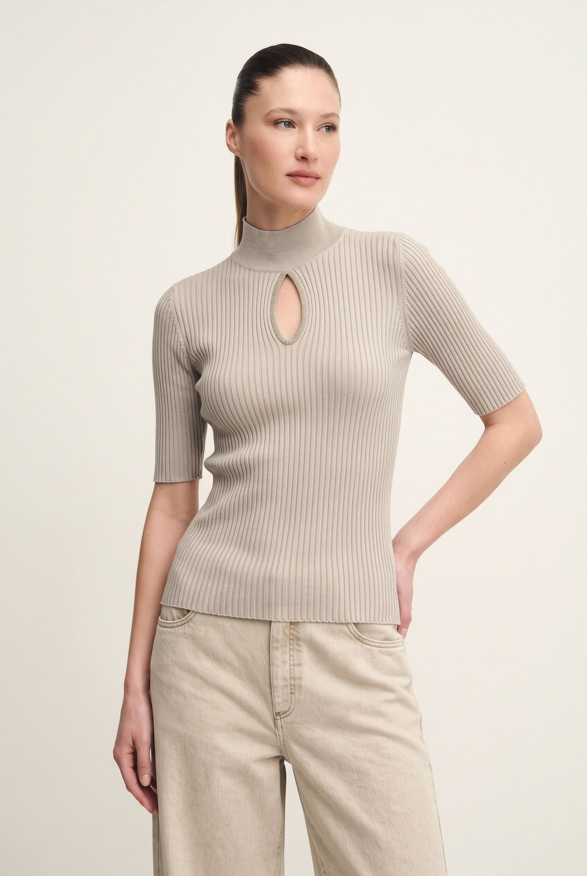 Rib-knit top with keyhole opening