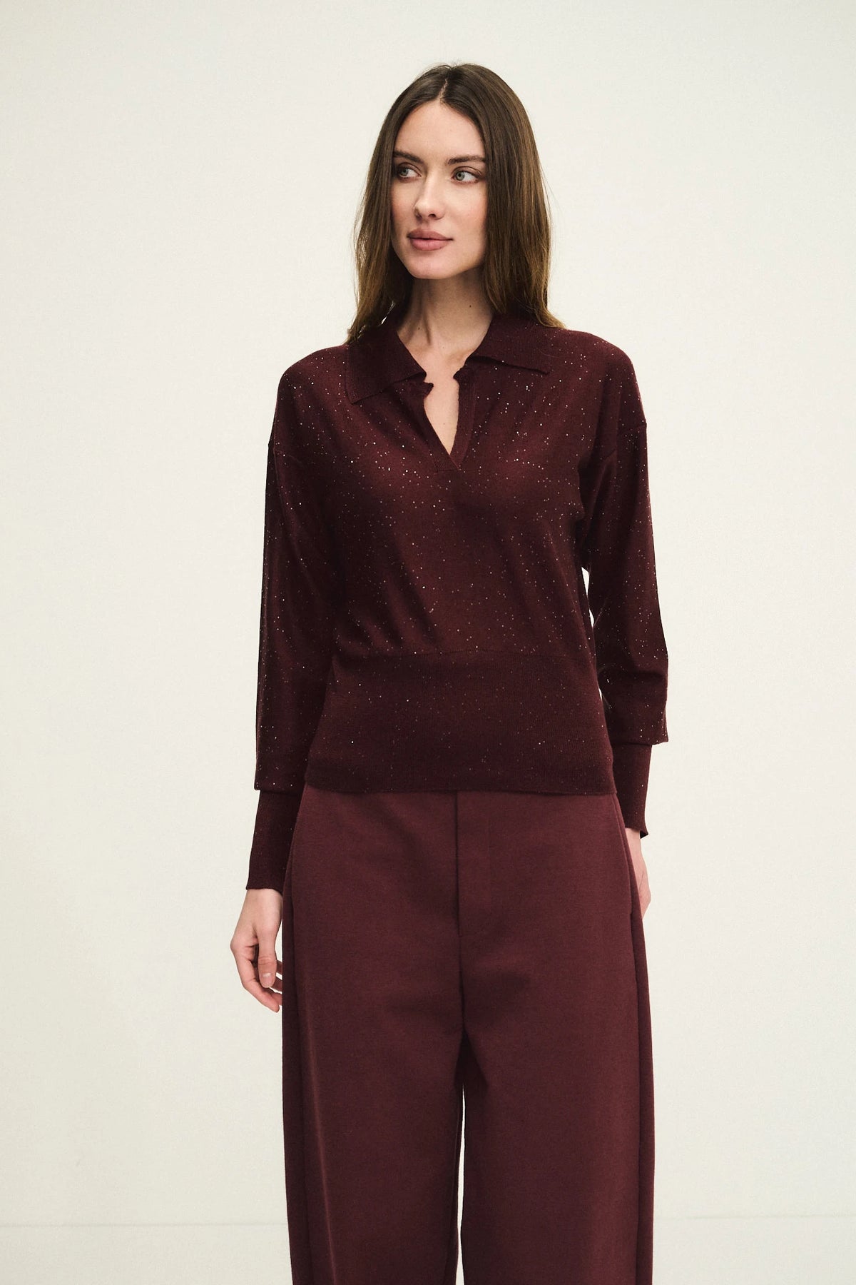 Maglia sparkling colletto polo in lana seta