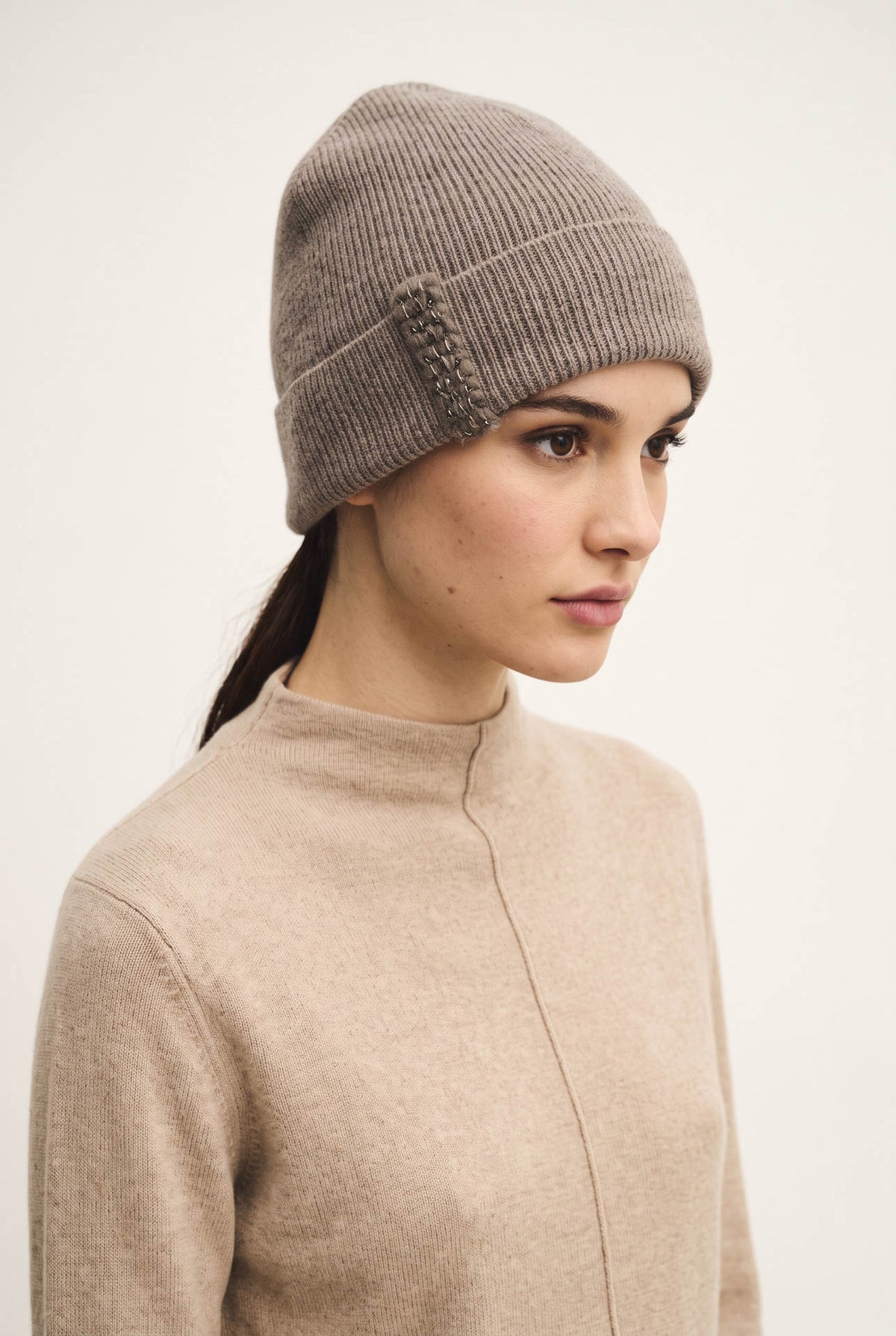 Silk, cashmere, and wool beanie
