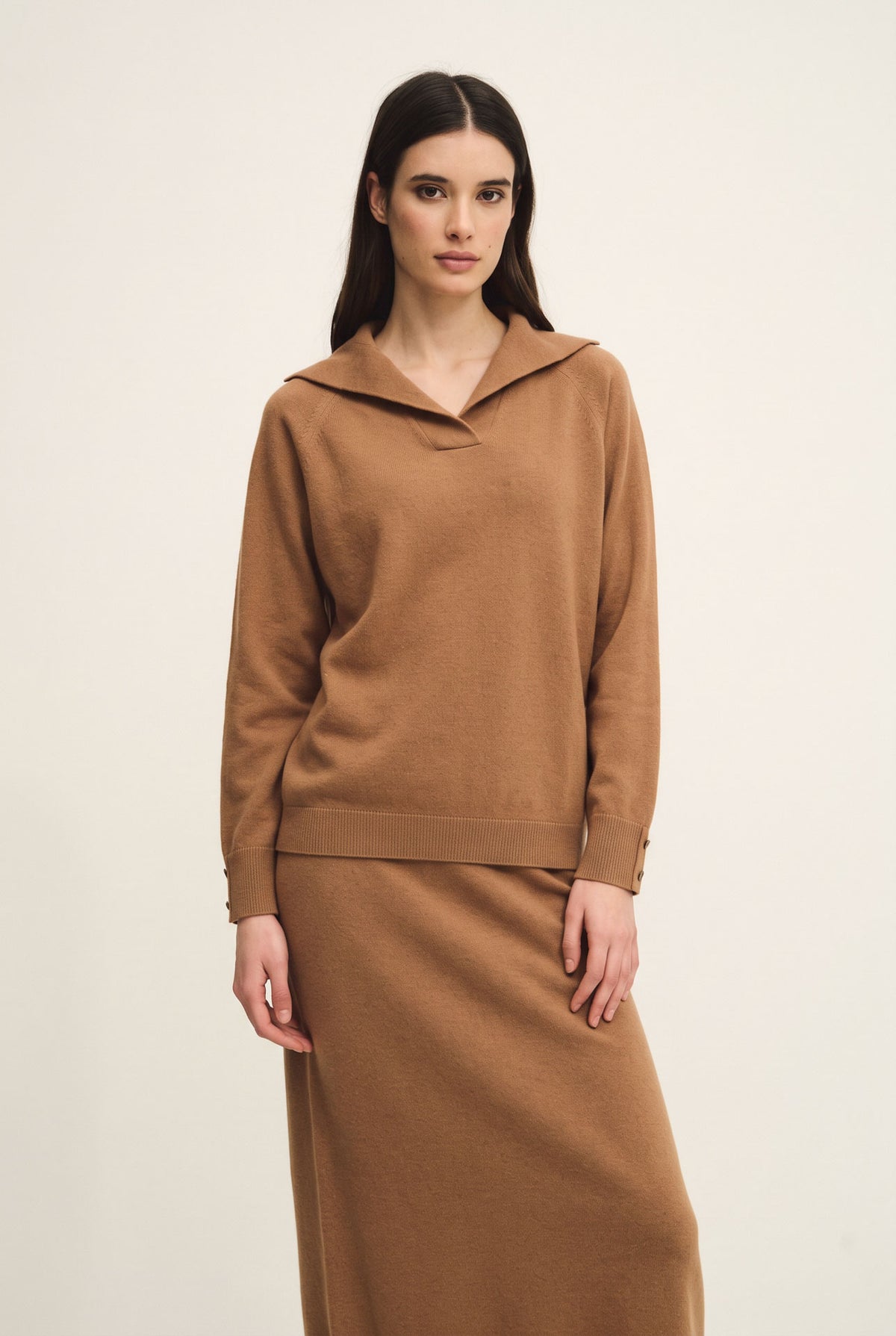 Sailor collar sweater in wool silk cashmere
