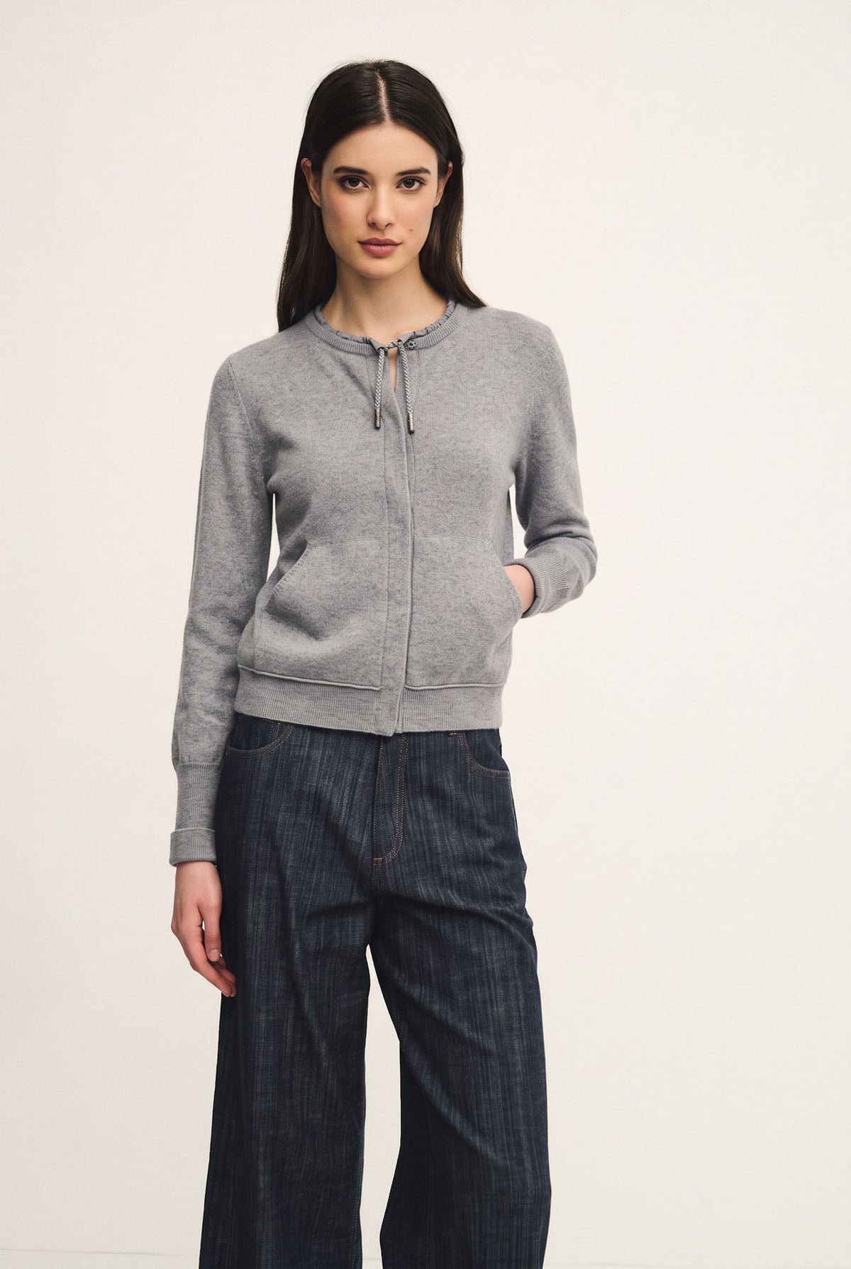 Wool, silk and cashmere cardigan with drawstring