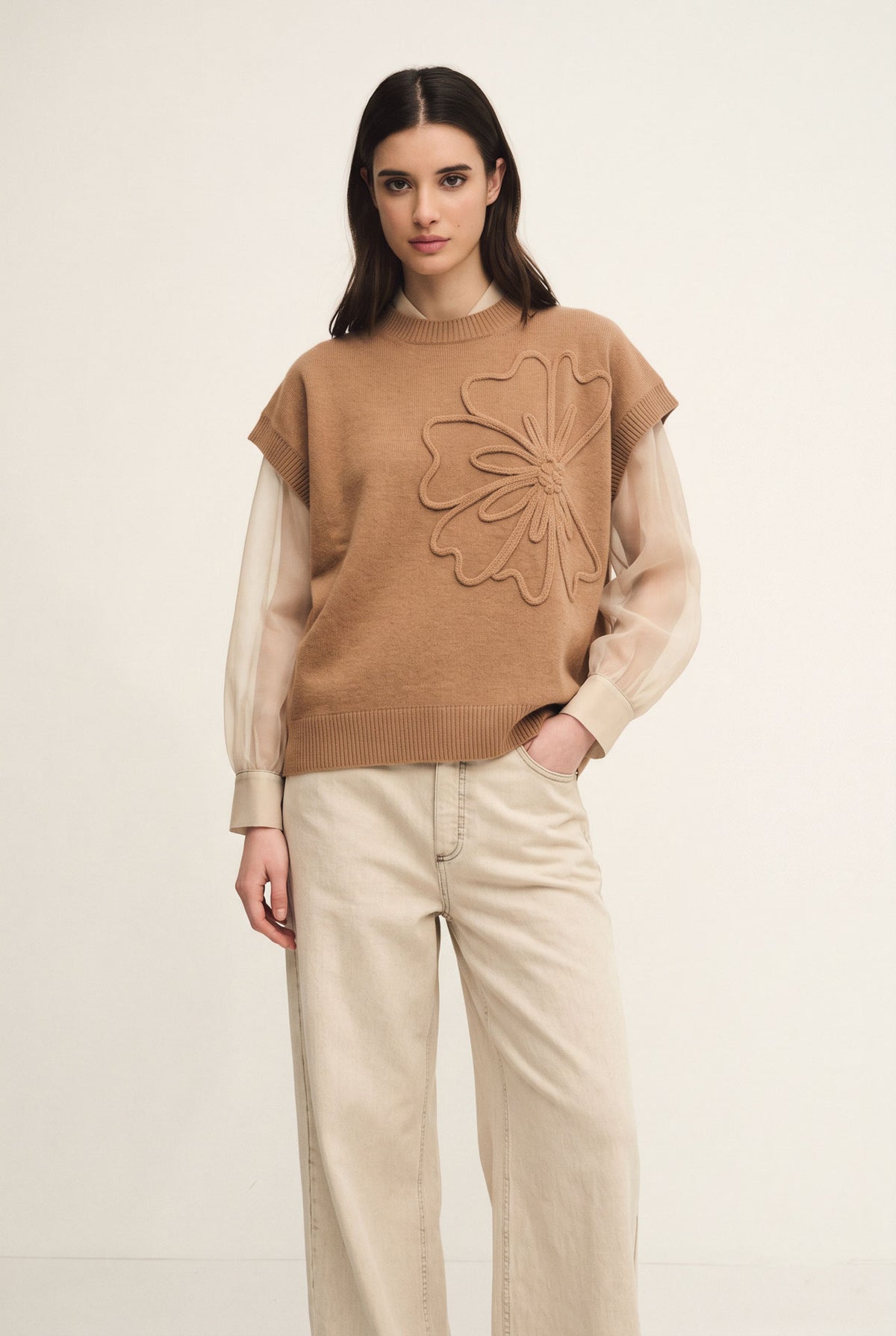Gilet girocollo bloom in lana, seta e cashmere
