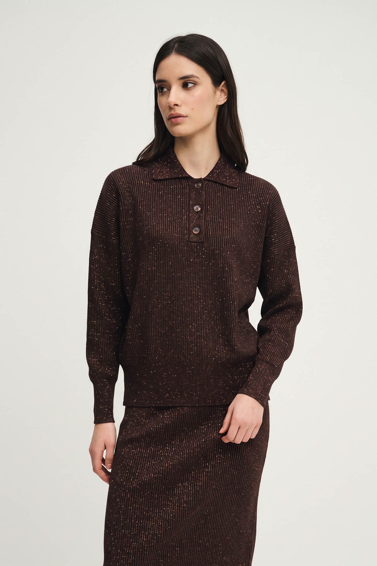 Maglia shiny colletto Polo in costa inglese