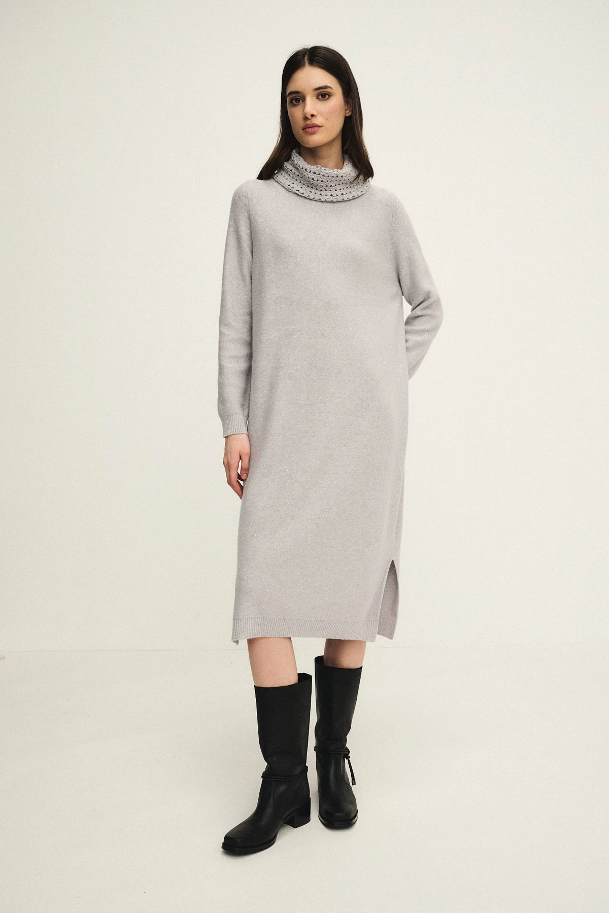 Abito dazzling in maglia con collo crochet