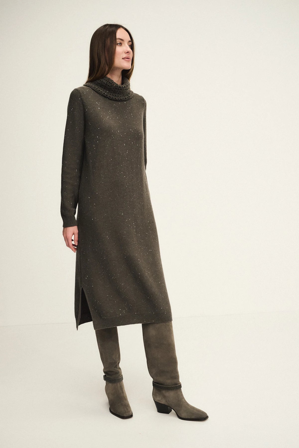 Abito dazzling in maglia con collo crochet