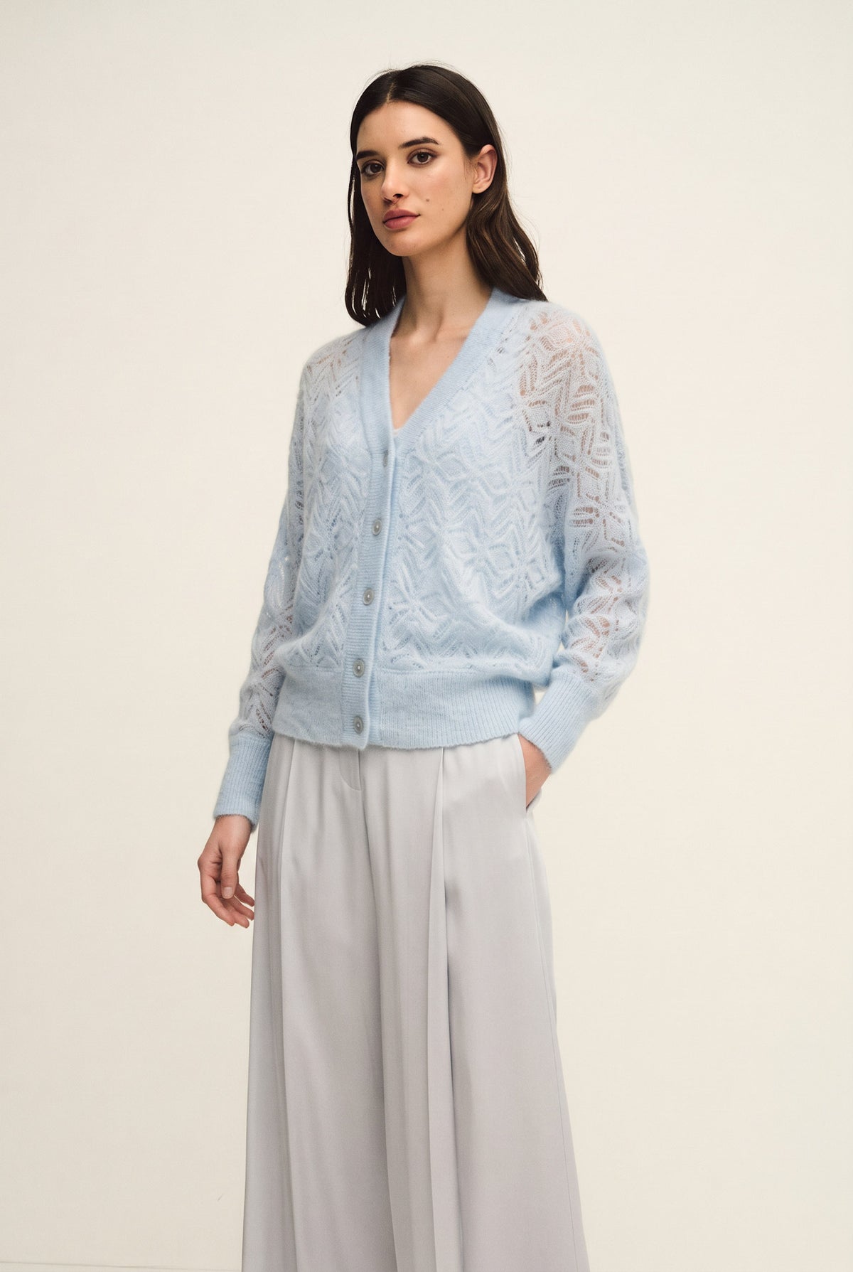 Cardigan in maglia di mohair e alpaca