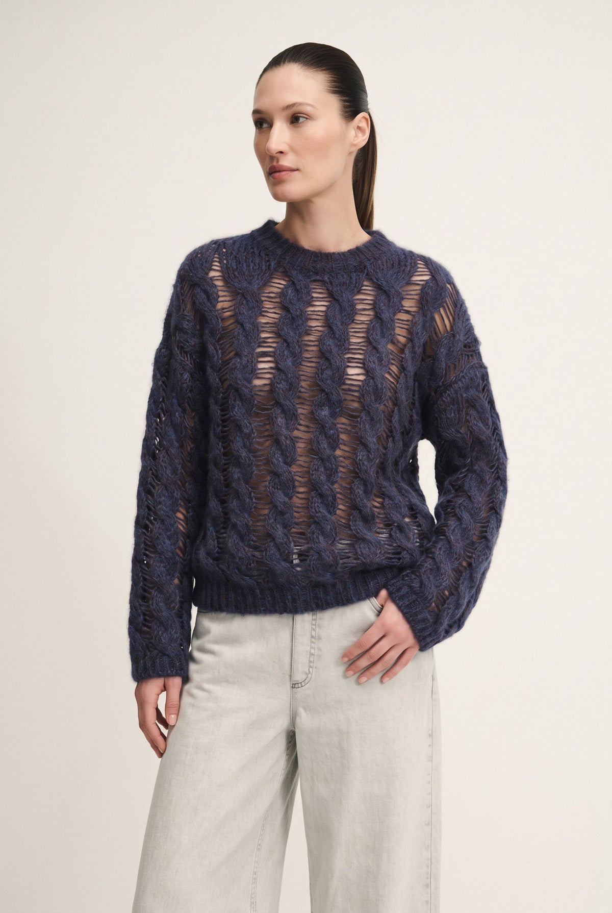 Maglione interlace di mohair e alpaca