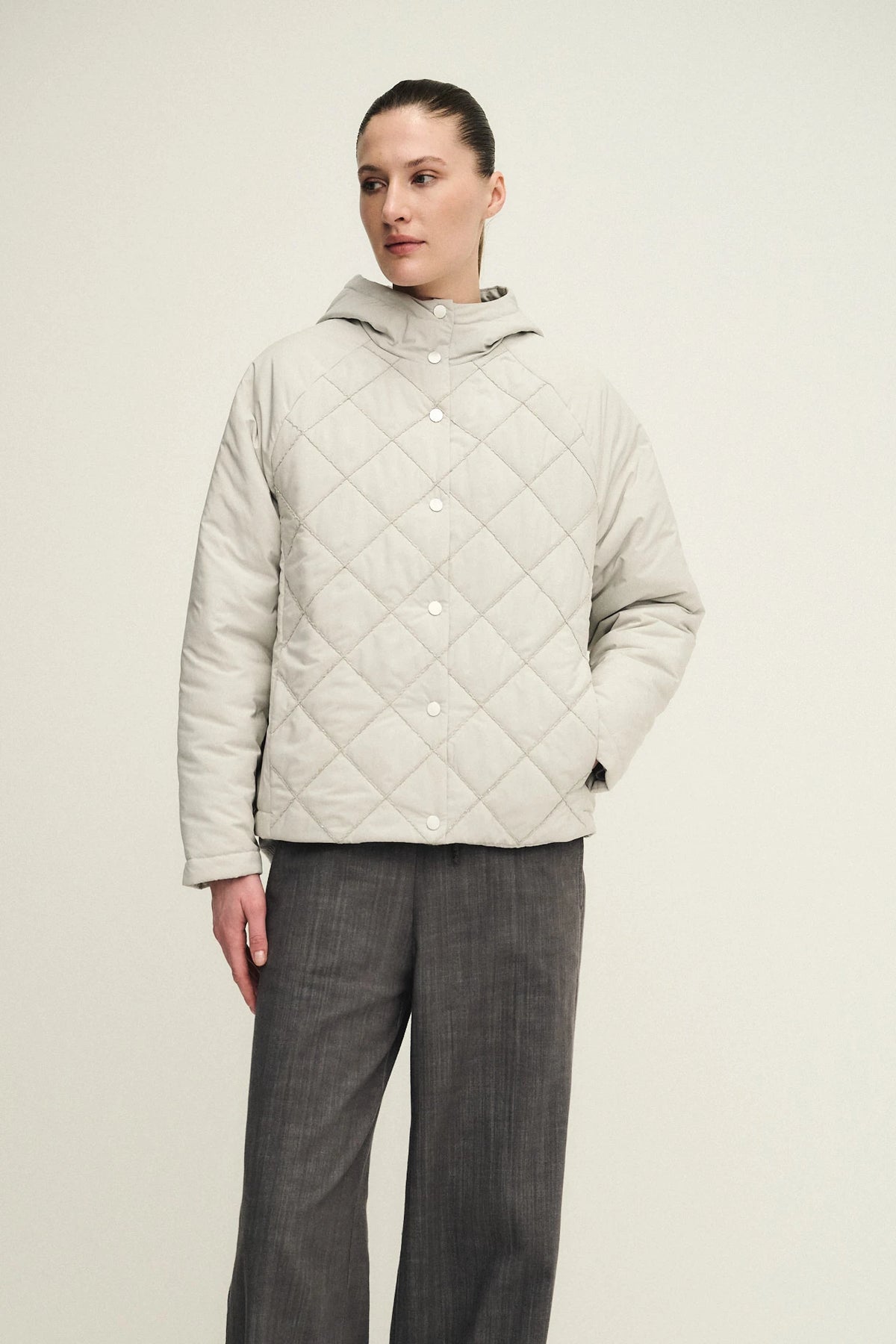 Outerwear trapuntato con mohair e monile