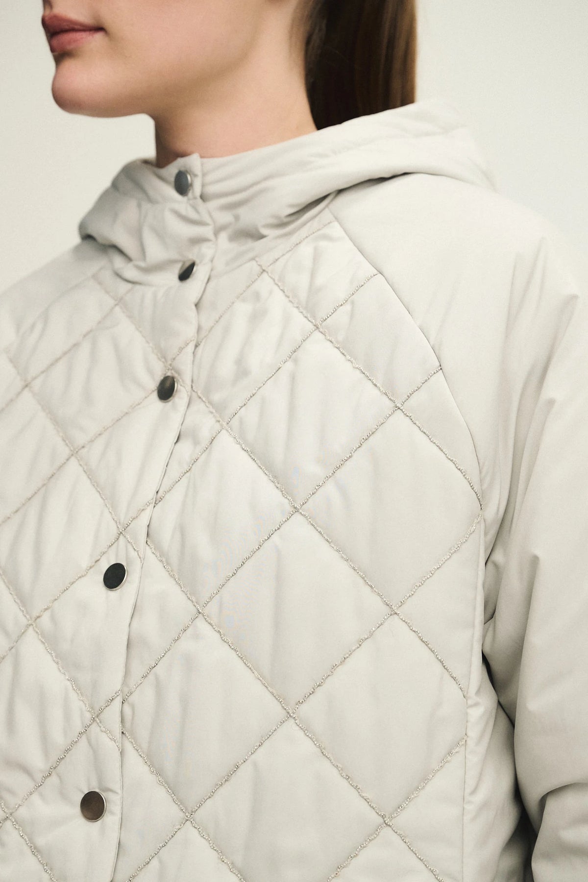 Outerwear trapuntato con mohair e monile
