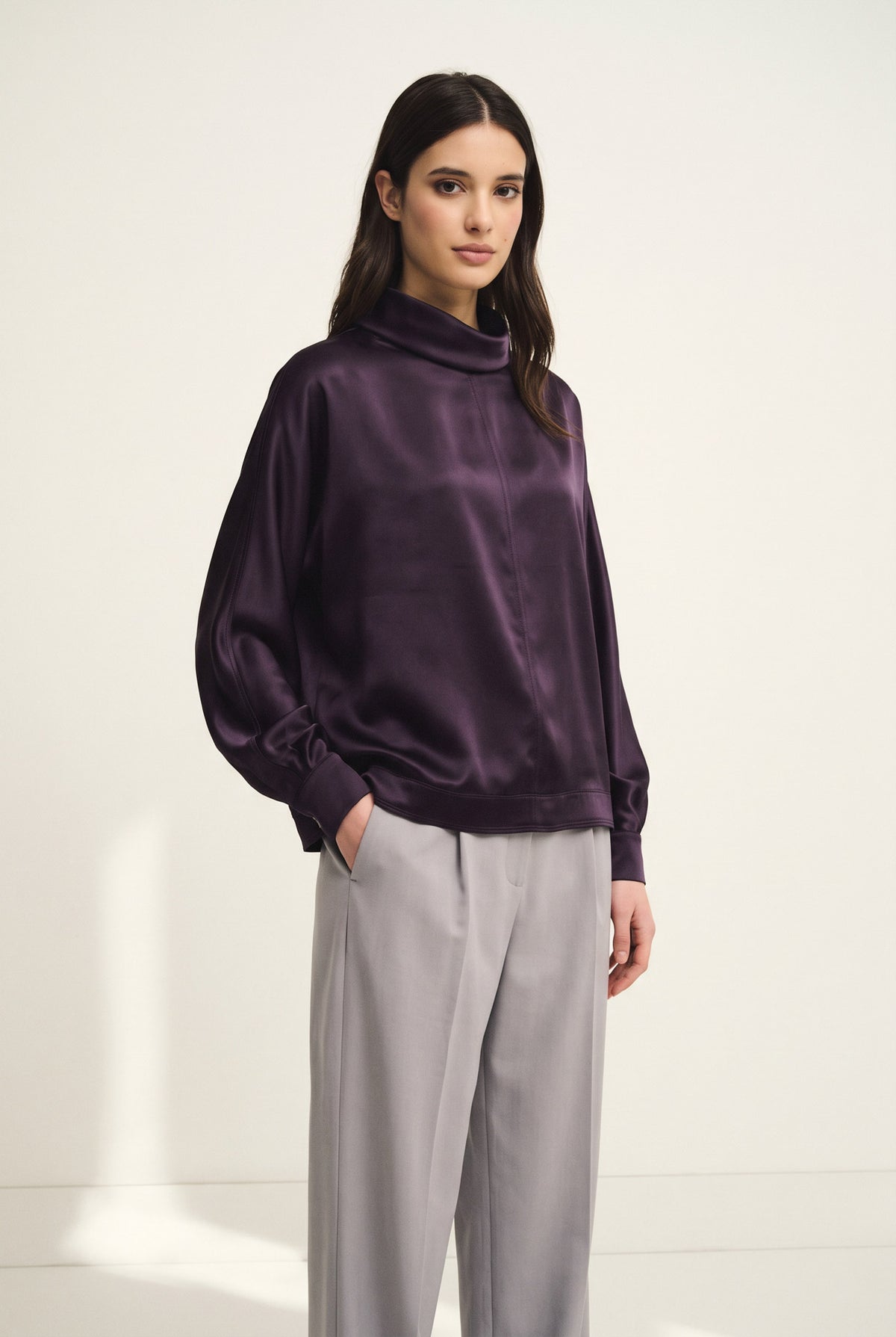 Silk cowl neck top