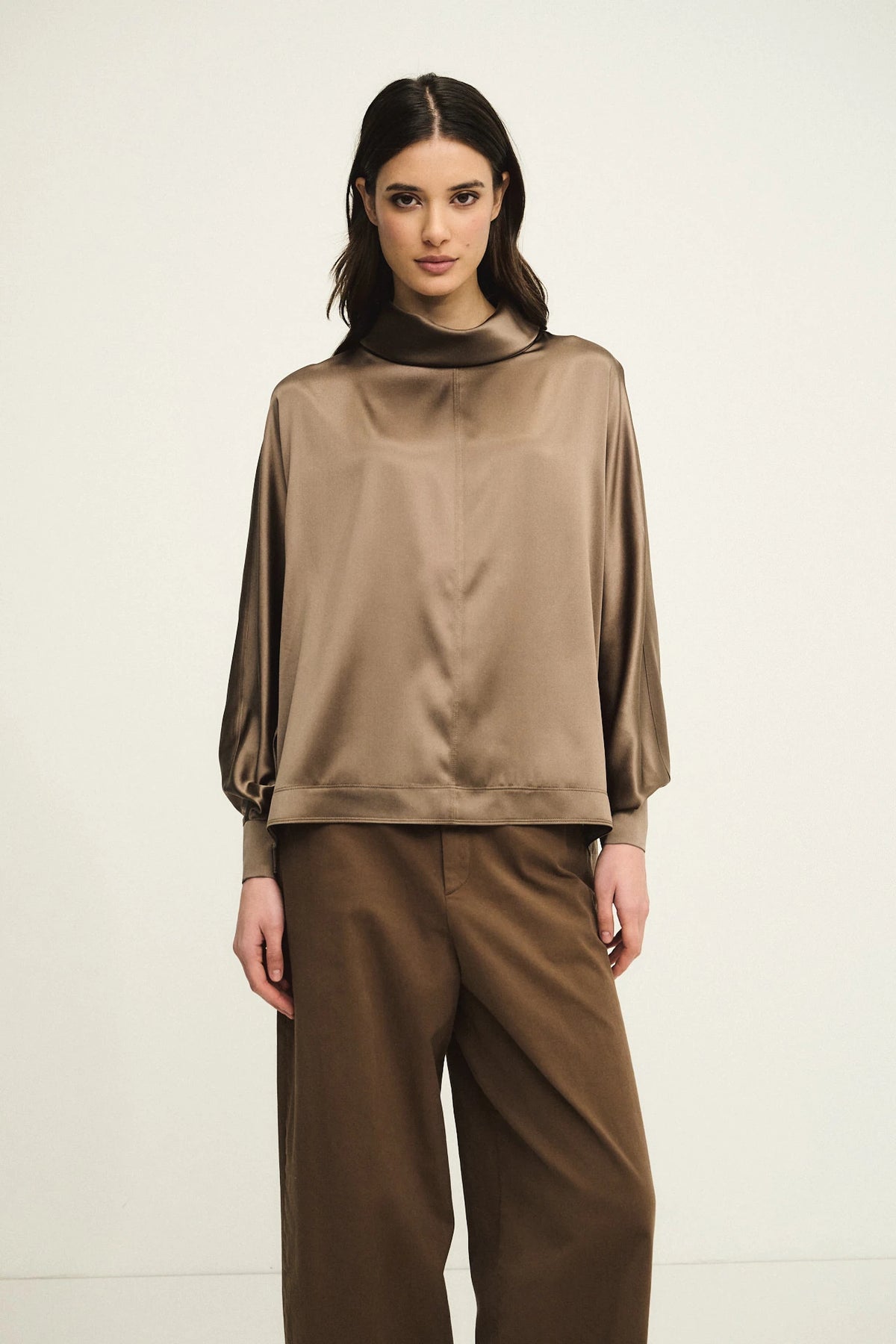 Silk cowl neck top