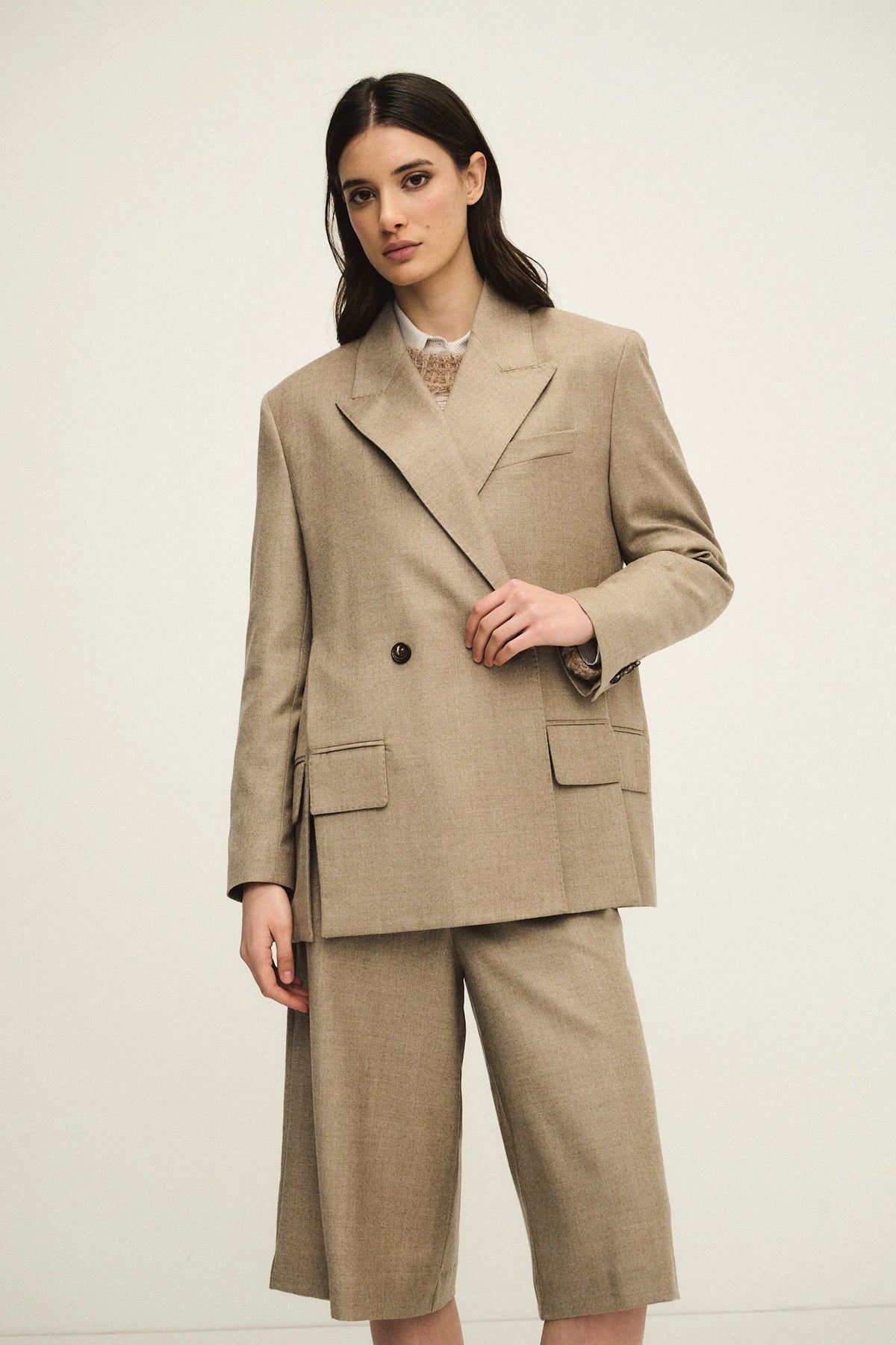 Blazer doppiopetto shiny in fresco lana