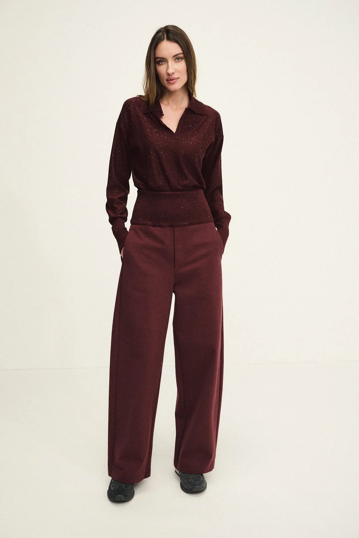 Pantaloni palazzo con fascione in maglia