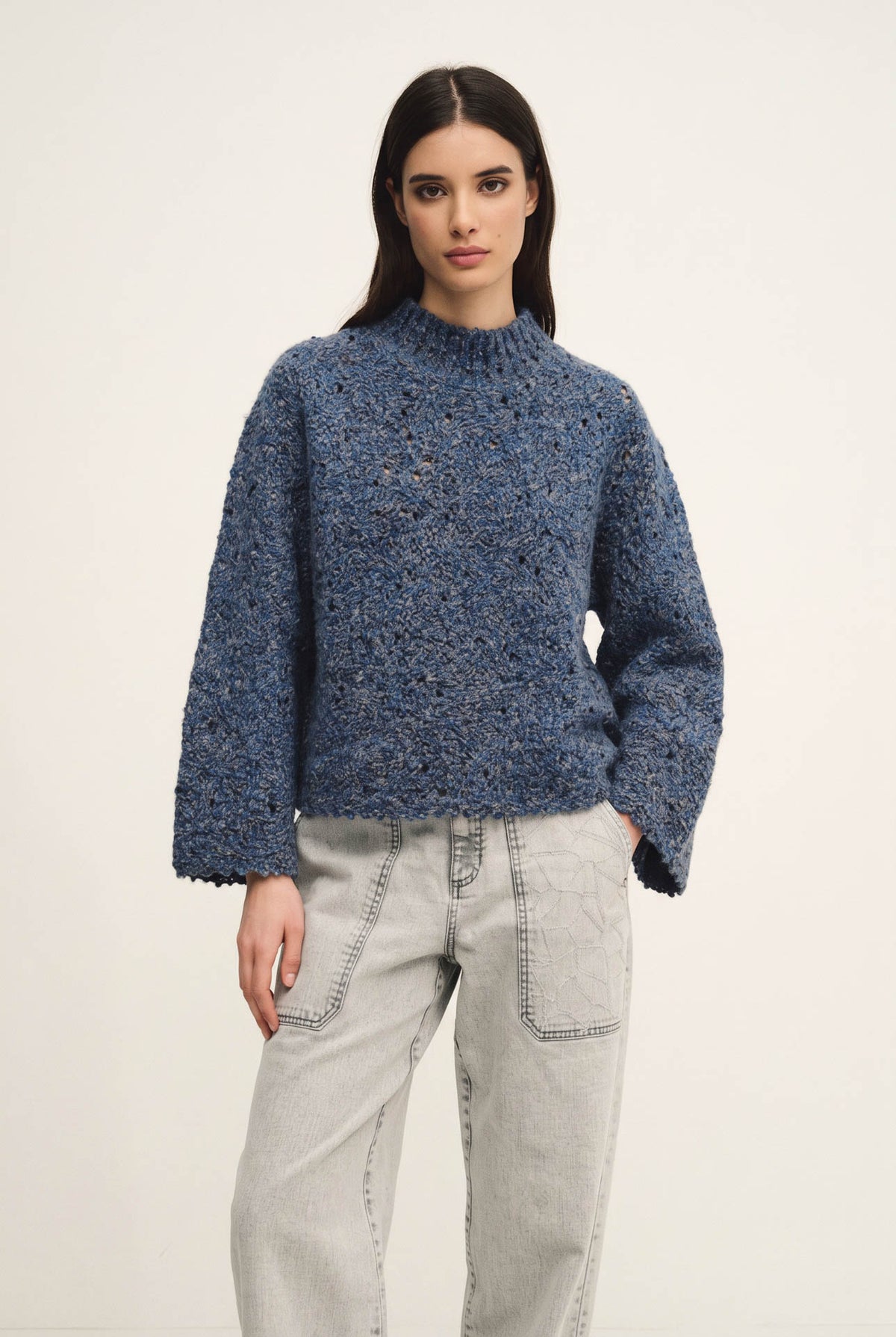 Top embroidery in mélange di alpaca