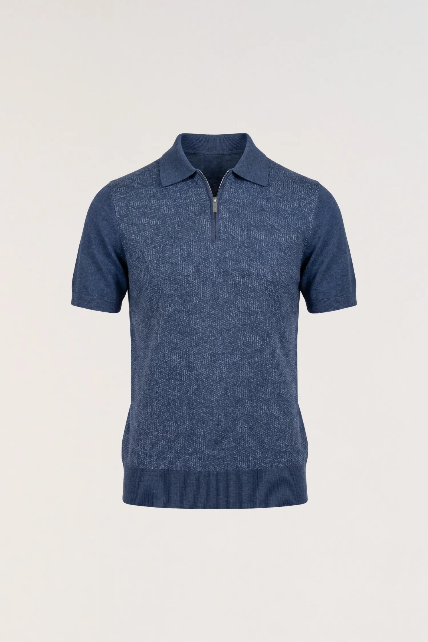 Polo zip in cotone seta motivo "square"