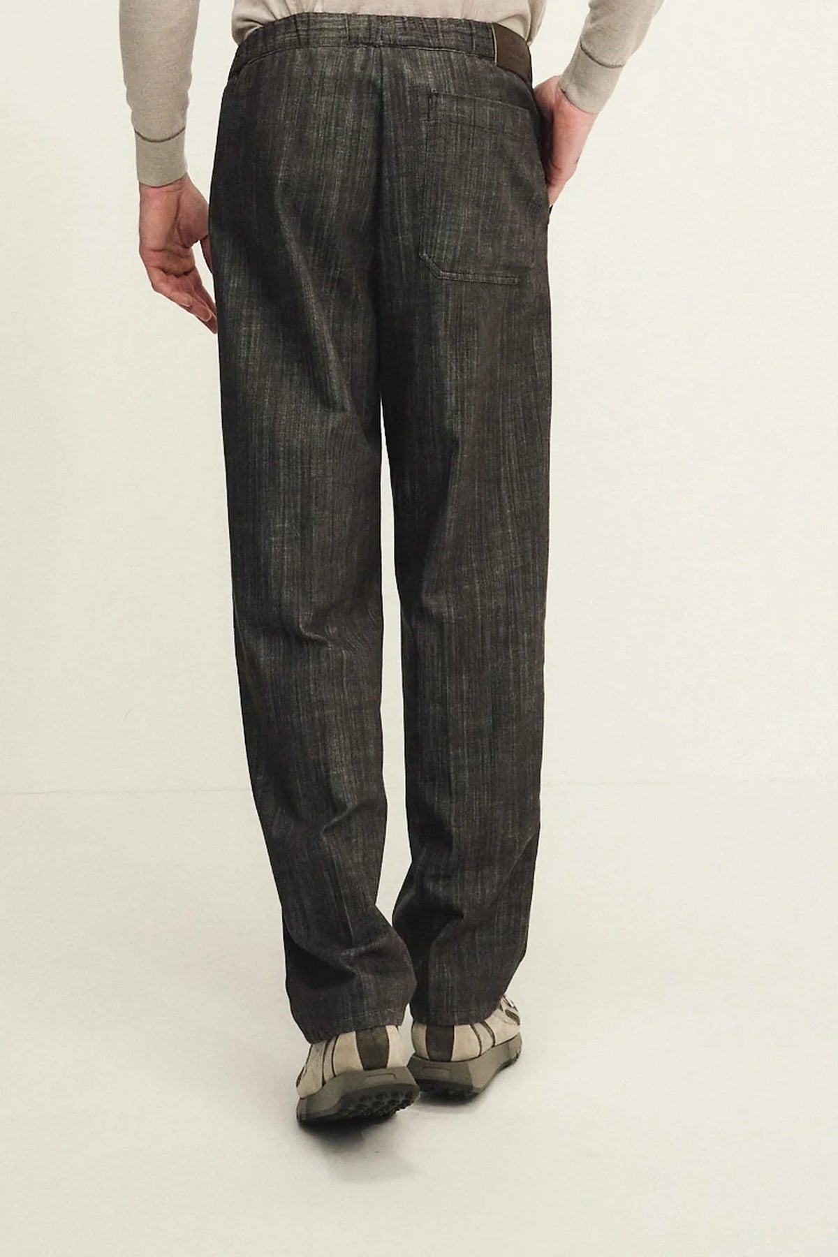 Pantalone pull up di denim fiammato