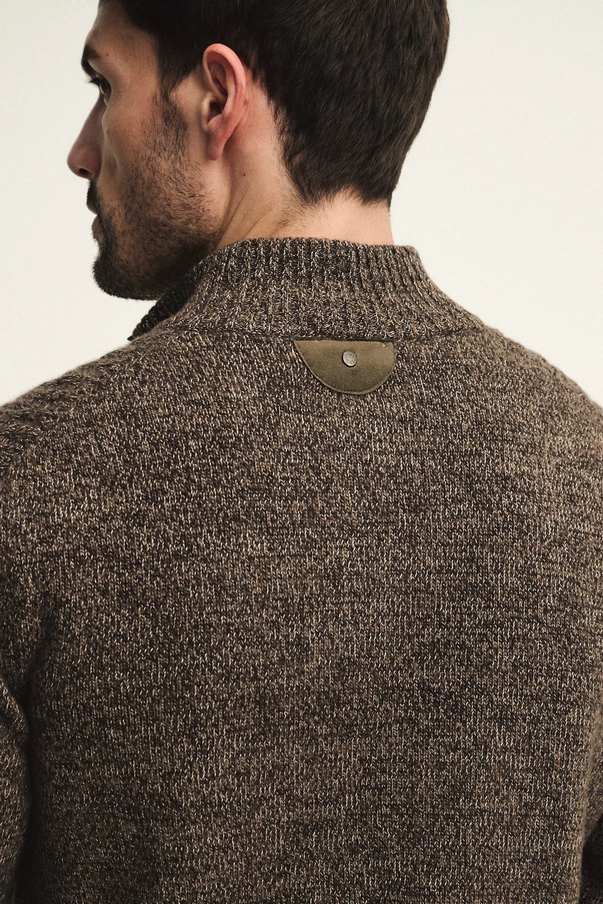 Zip turtleneck sweater with Alcantara details and braided wool and silk knit