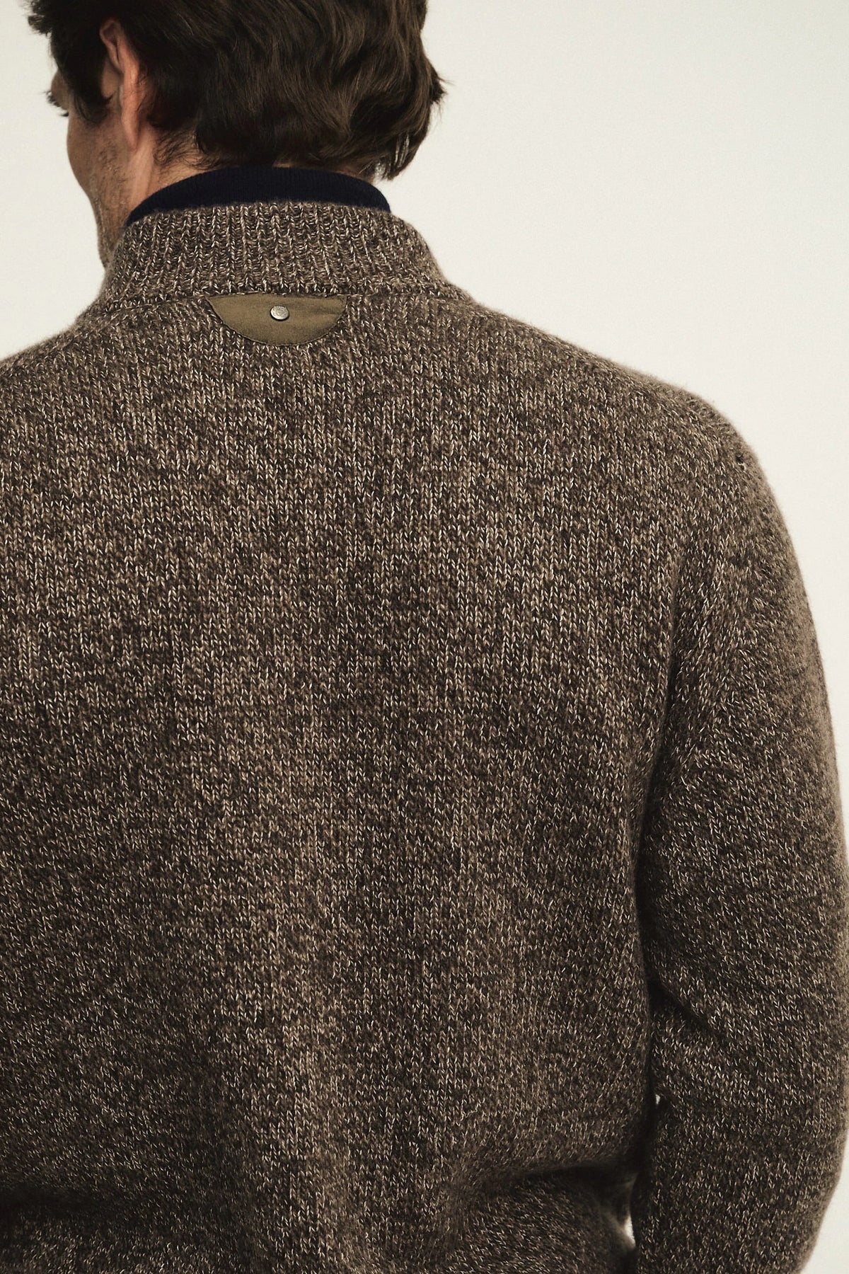 Zip-up cardigan with English rib knit in melange regenerated cashmere