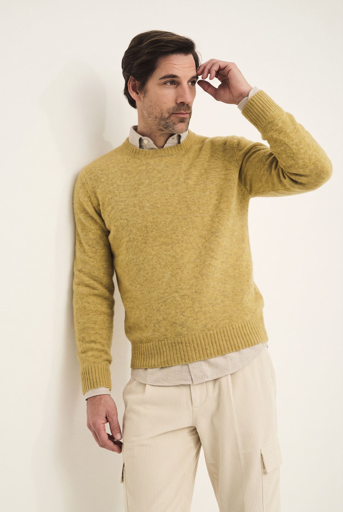 Maglia girocollo in lana e alpaca elasticizzata