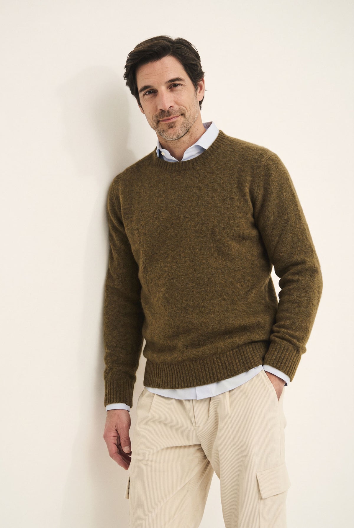 Maglia girocollo in lana e alpaca elasticizzata