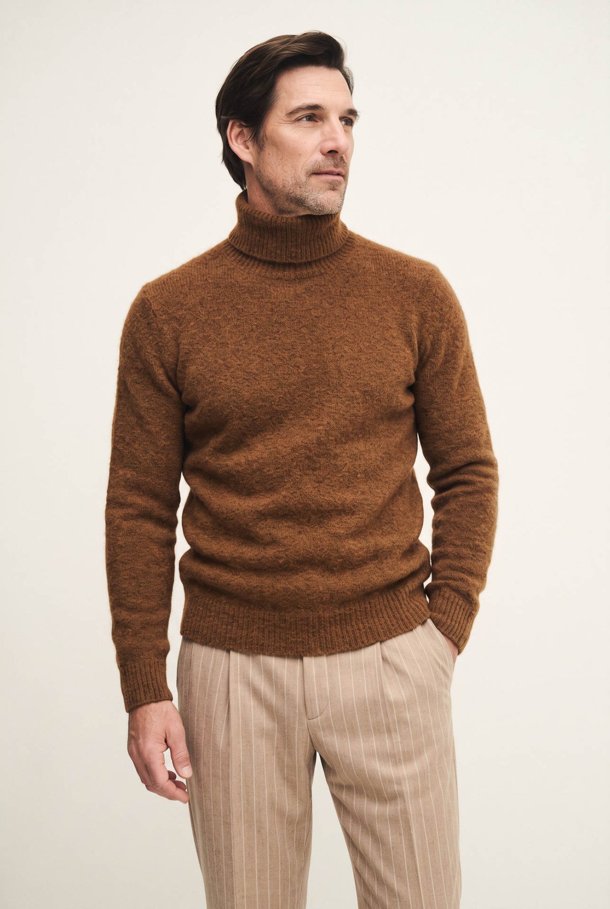 High-neck sweater in stretch wool and alpaca
