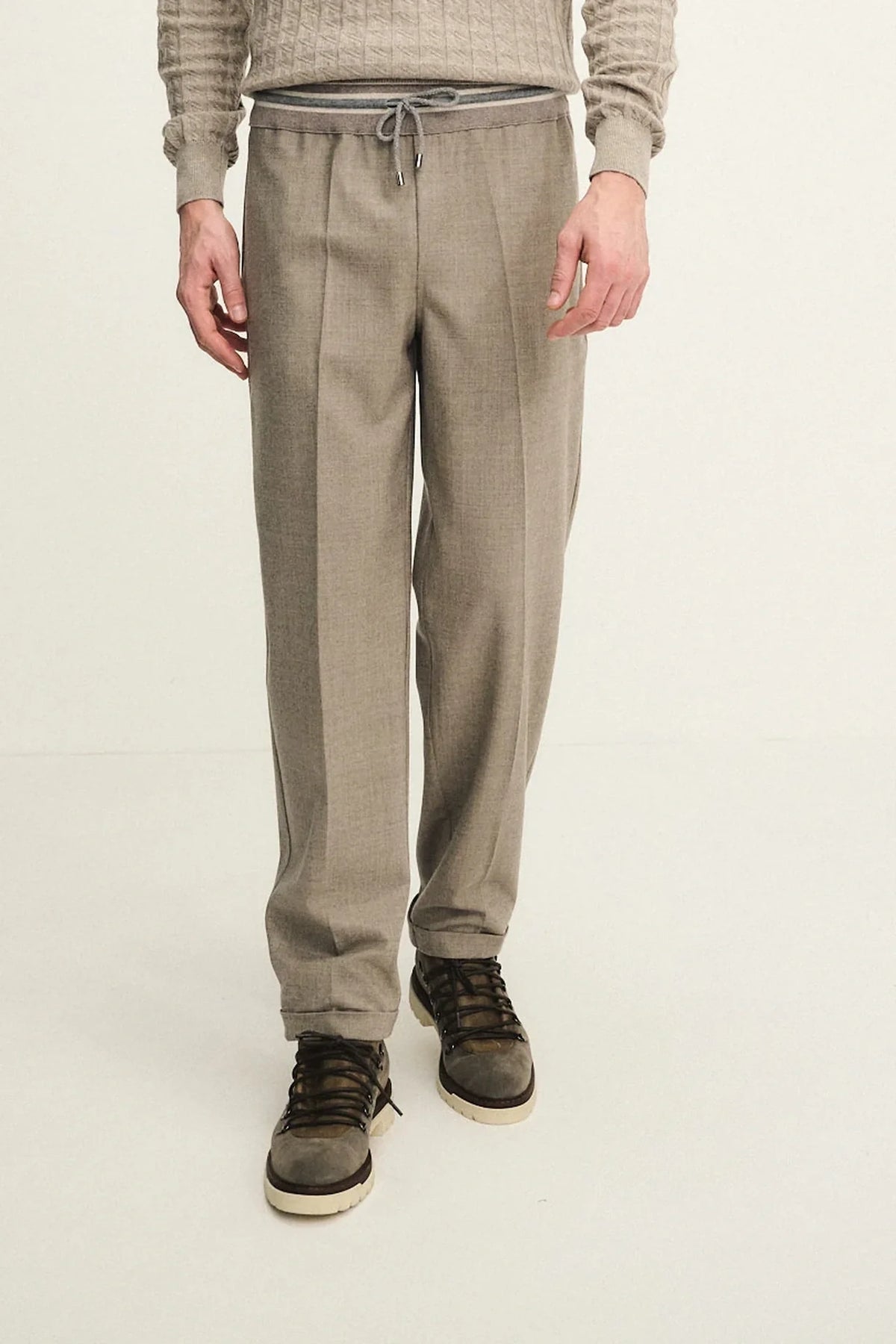 Pantalone pull up in lana con fascione in maglia