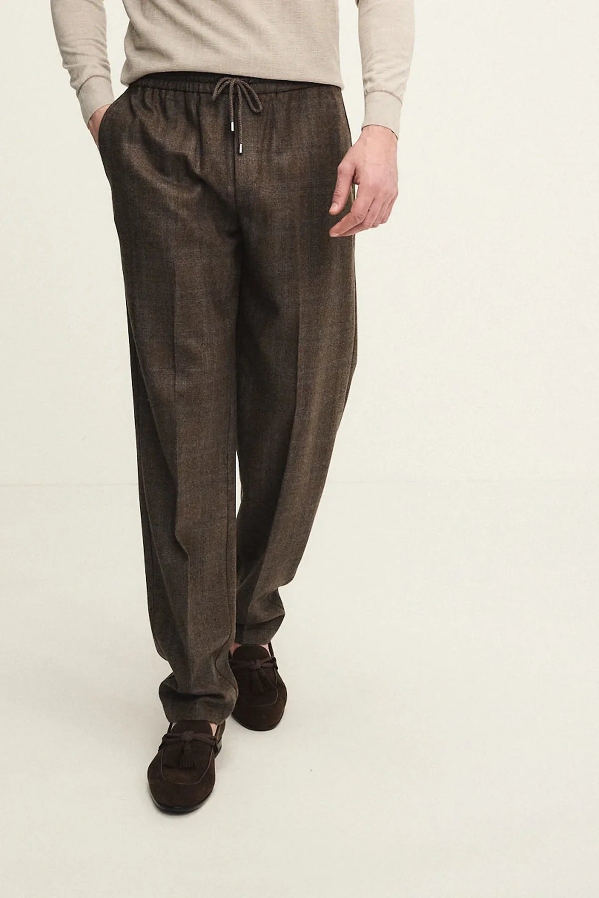 Pantalone pull up in lana con fantasia check