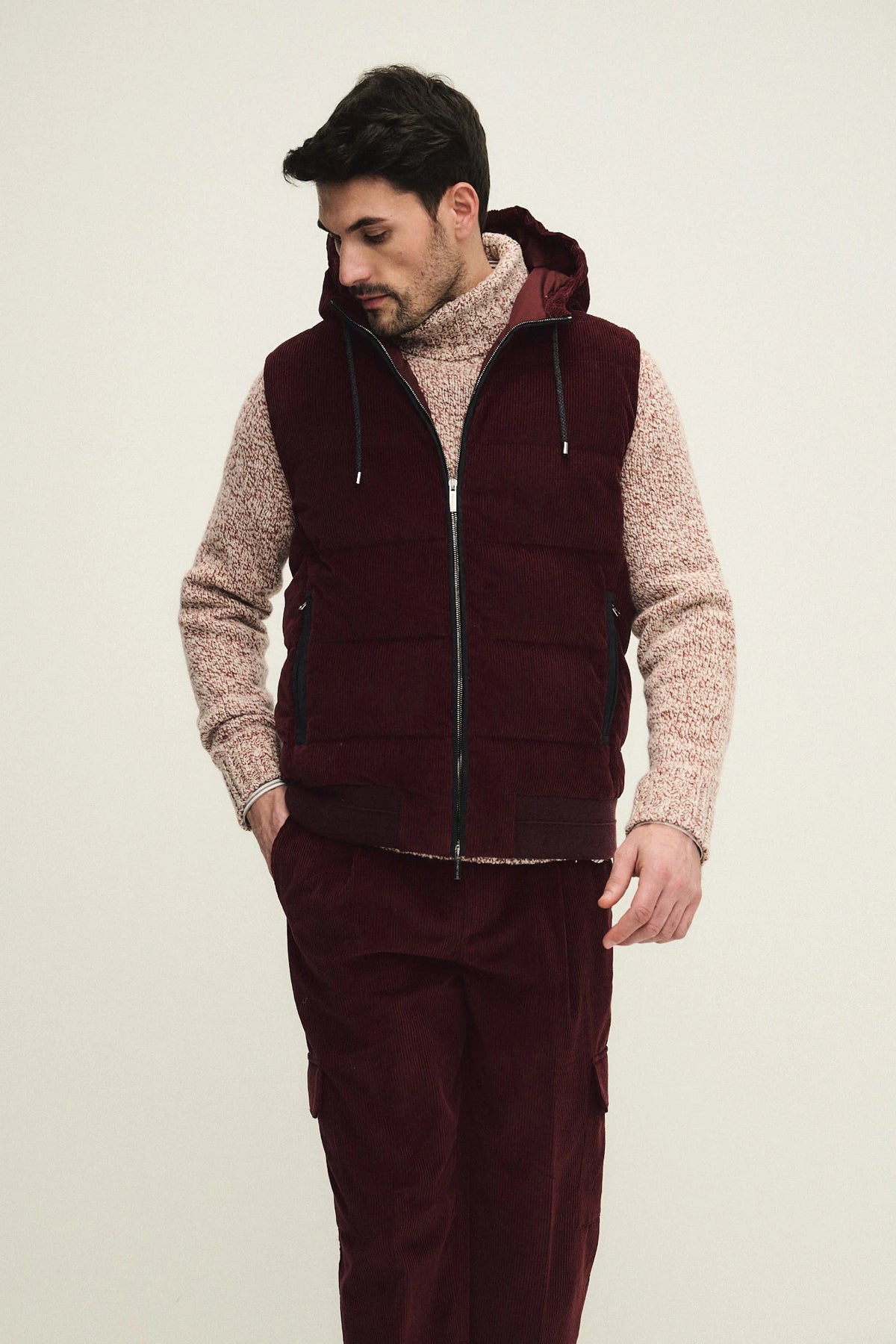 Gilet con cappuccio in velluto di cotone