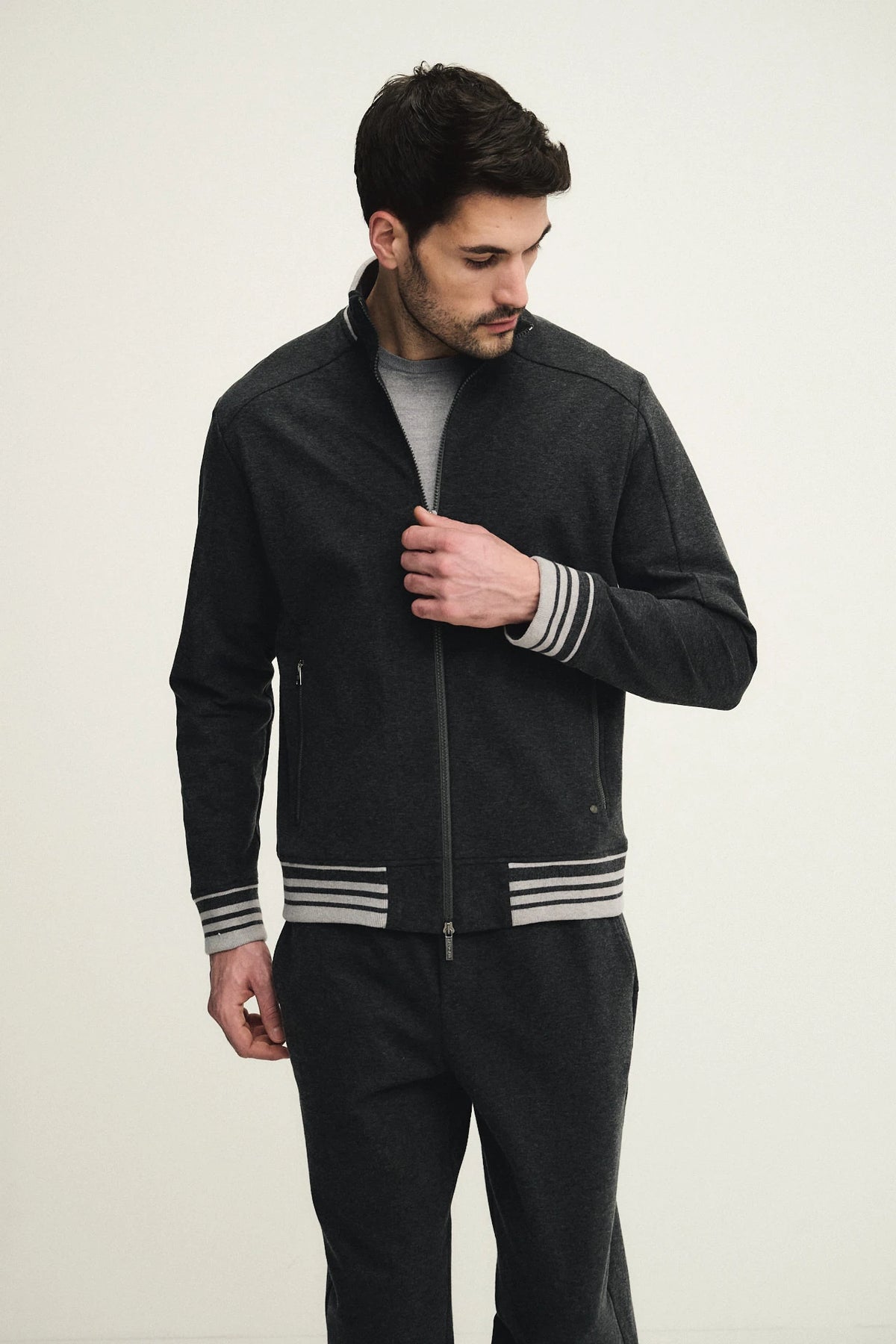 Technical cotton zip-up top