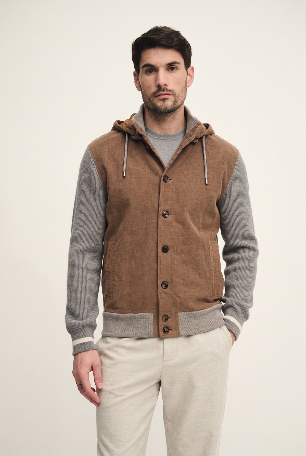 Giubbotto in velluto di cotone e cahsmere e maglia