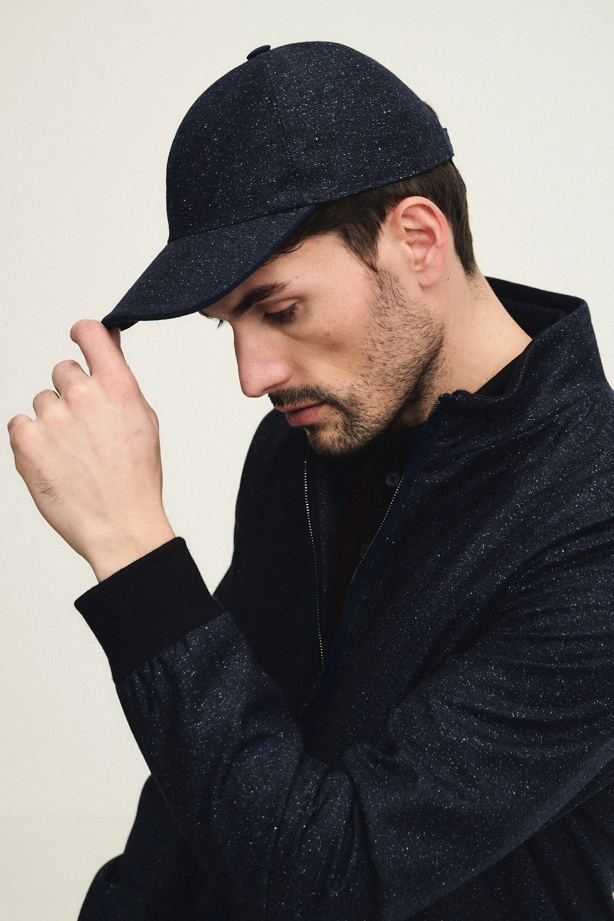 cappello da baseball in tessuto bottonato di lana e seta