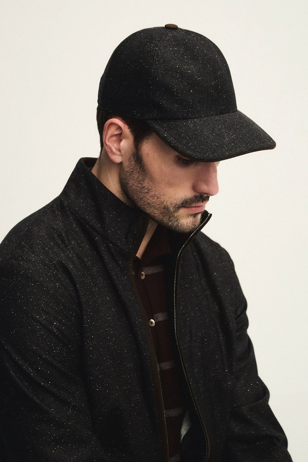 cappello da baseball in tessuto bottonato di lana e seta