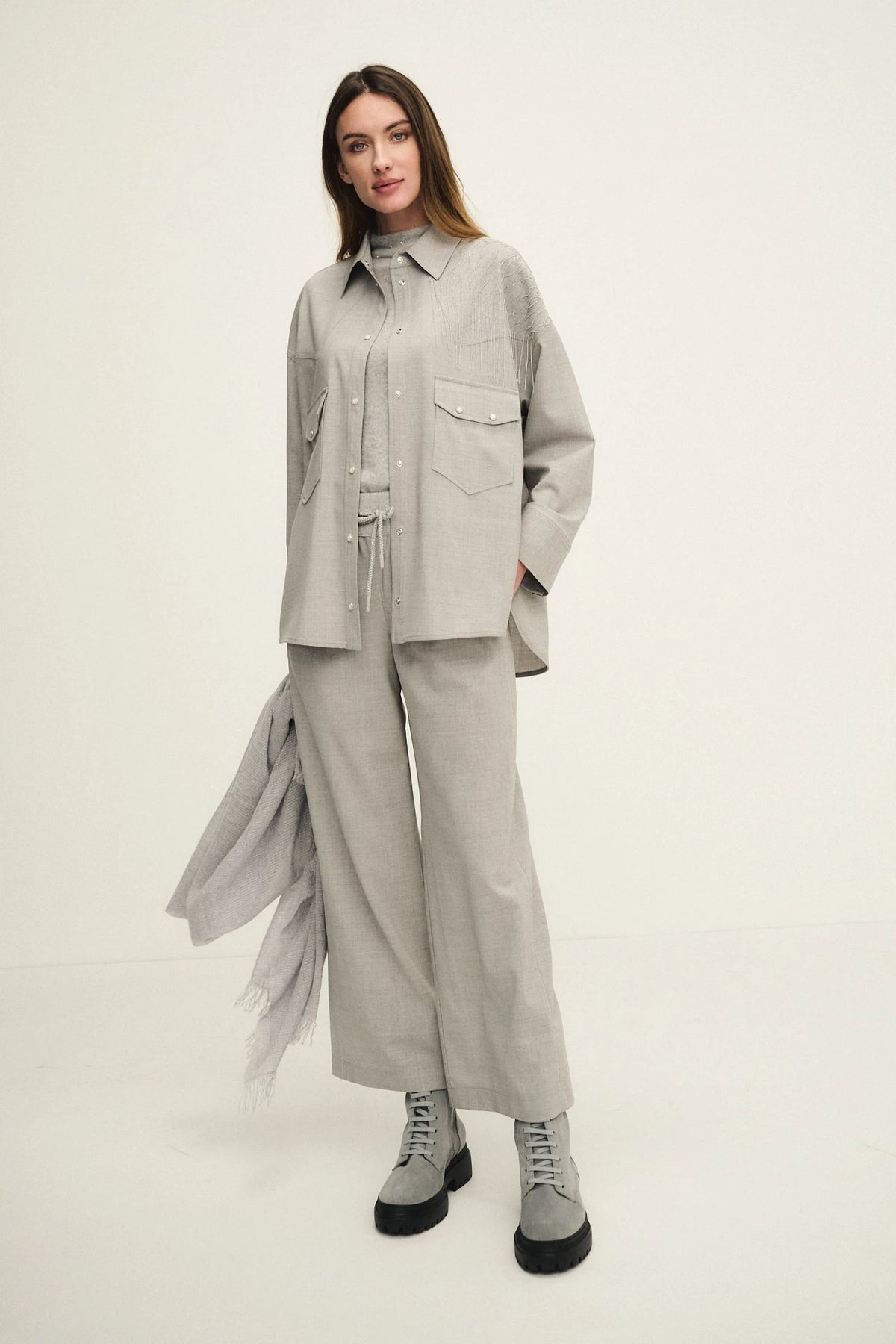 Cropped palazzo trousers in cool wool