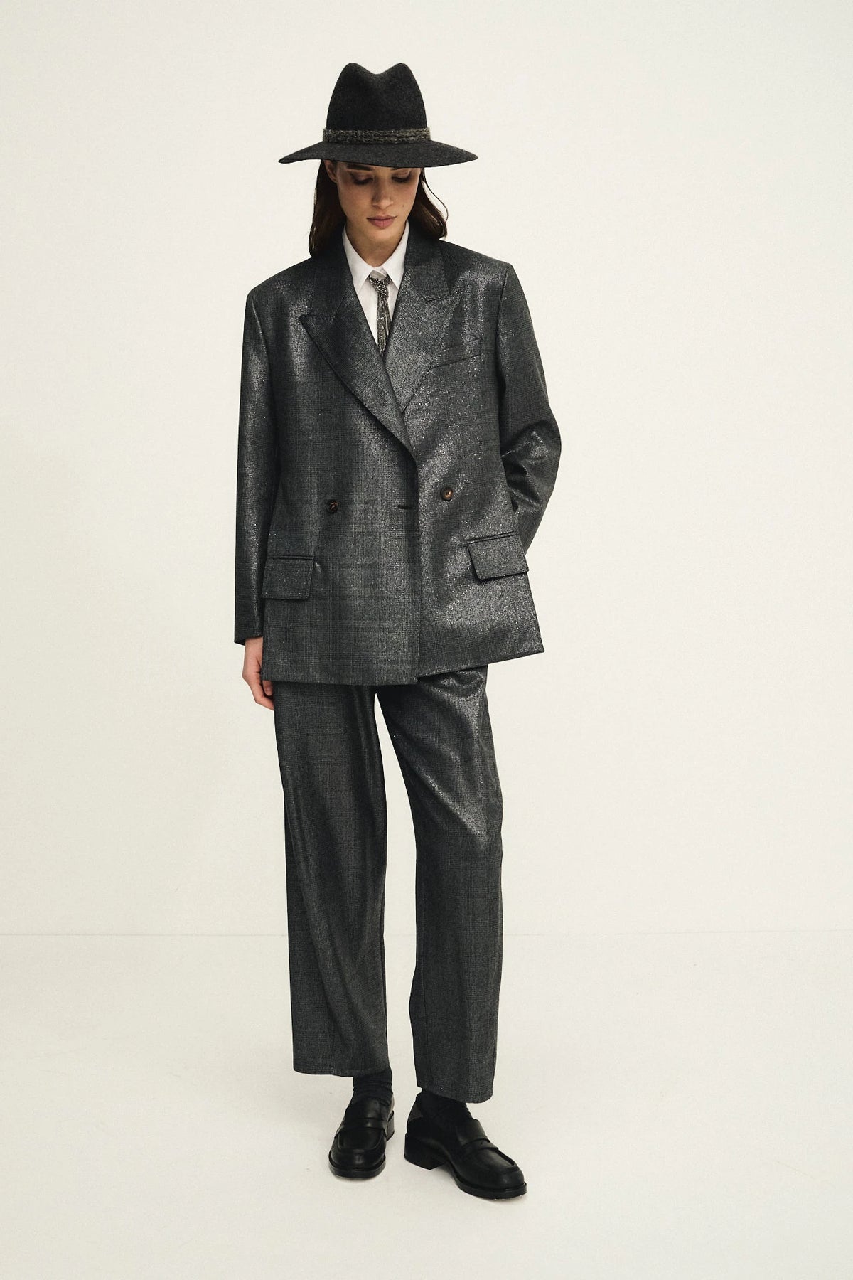 Blazer doppiopetto shiny in fresco lana