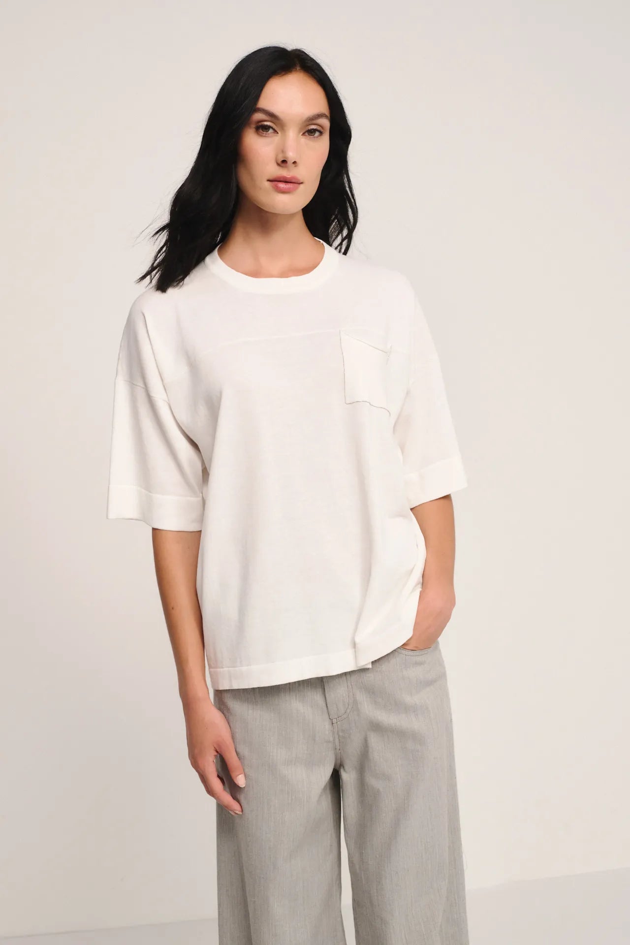 Maglia con taschino in cotone crêpe