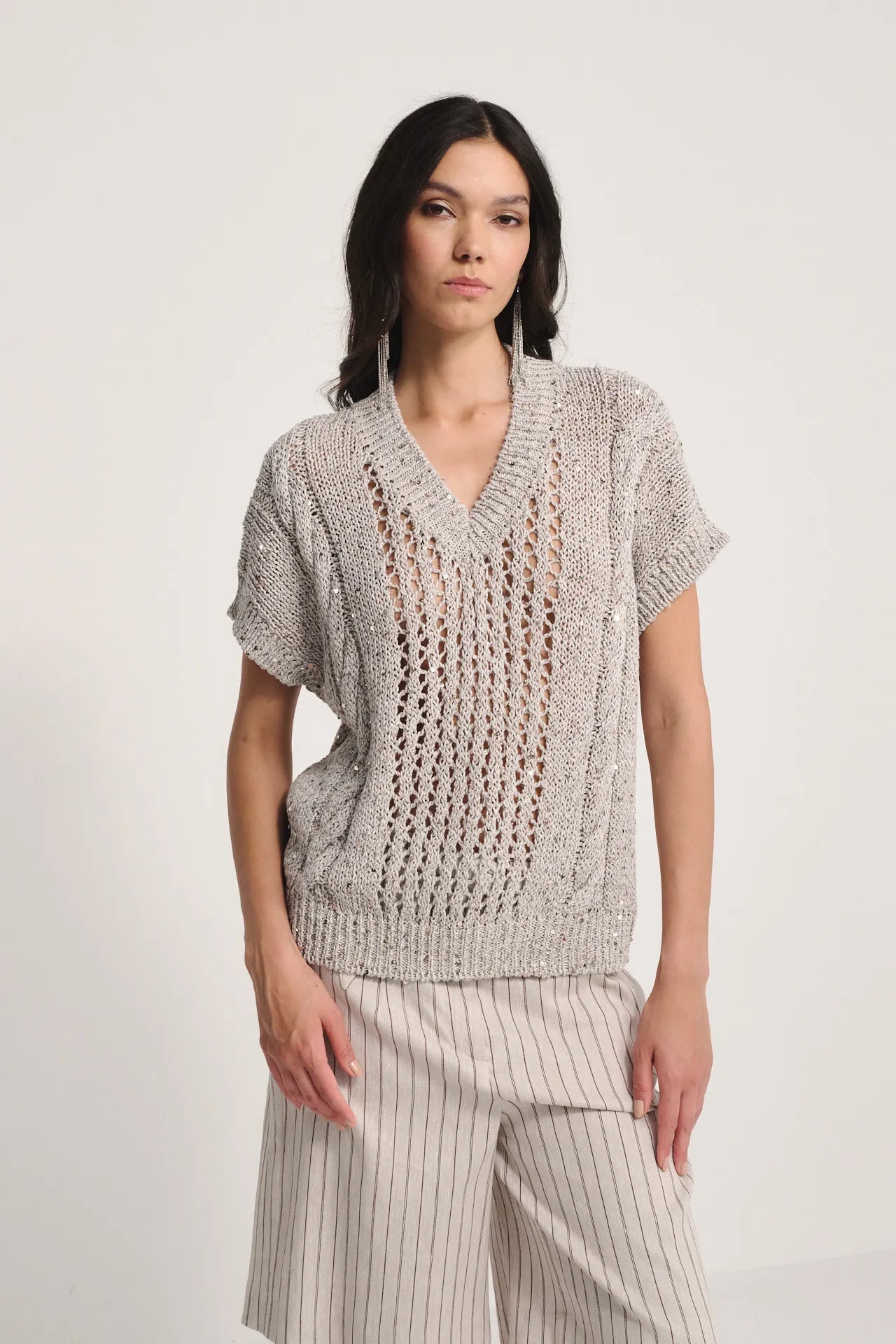 T-shirt diamond in maglia traforata