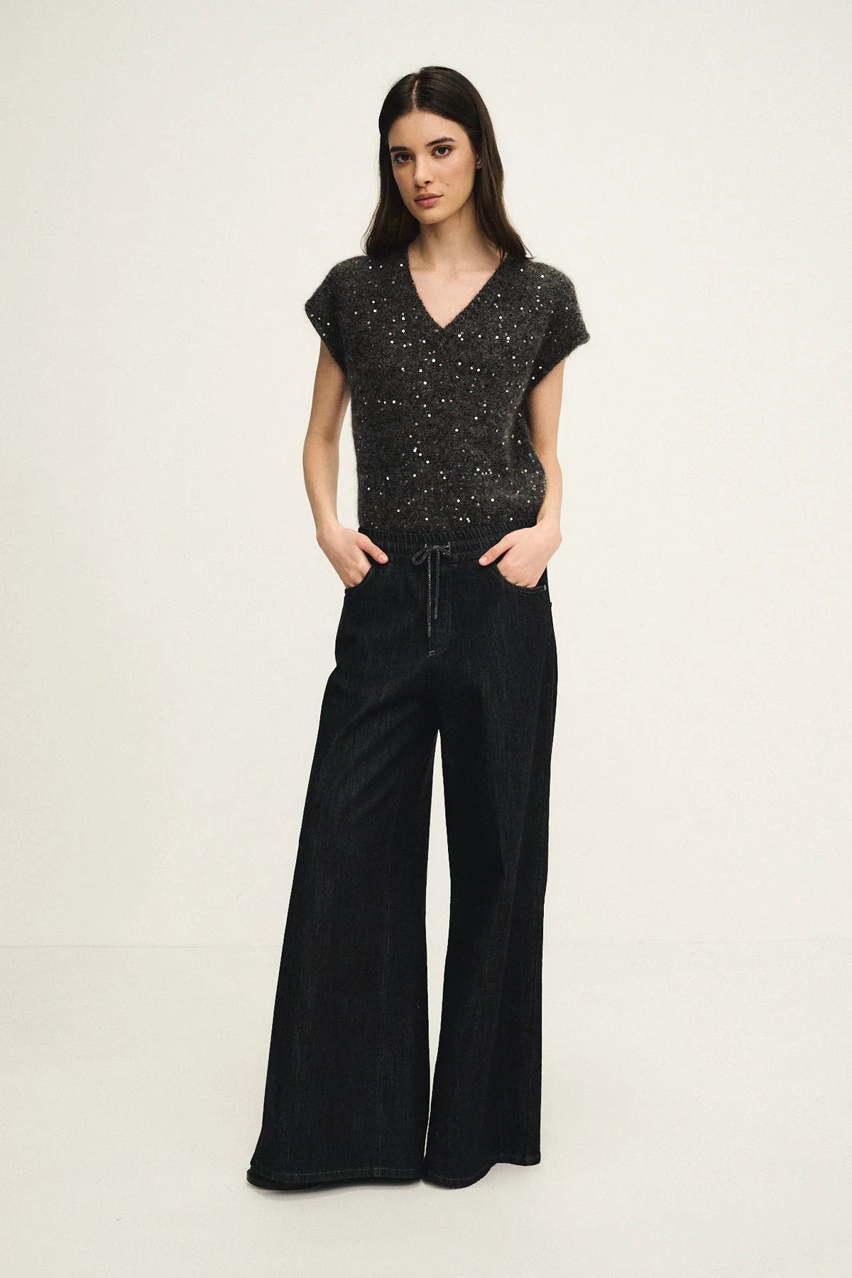 Pantaloni comfort wide in denim