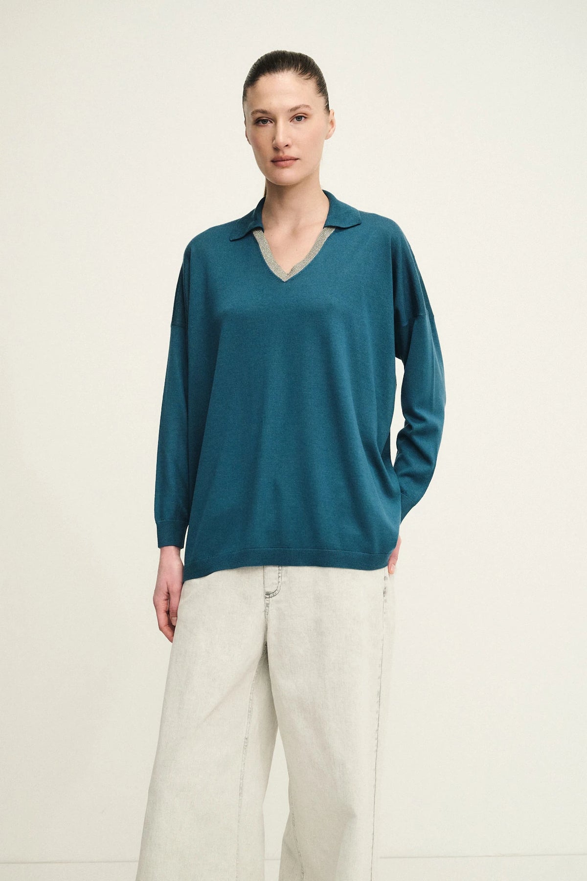 Silk and wool polo neck sweater