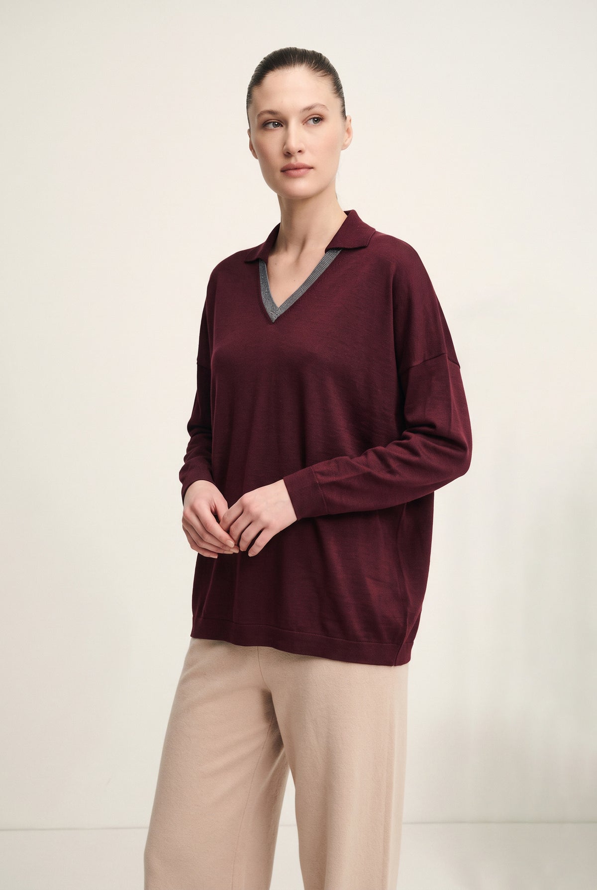 Silk and wool polo neck sweater
