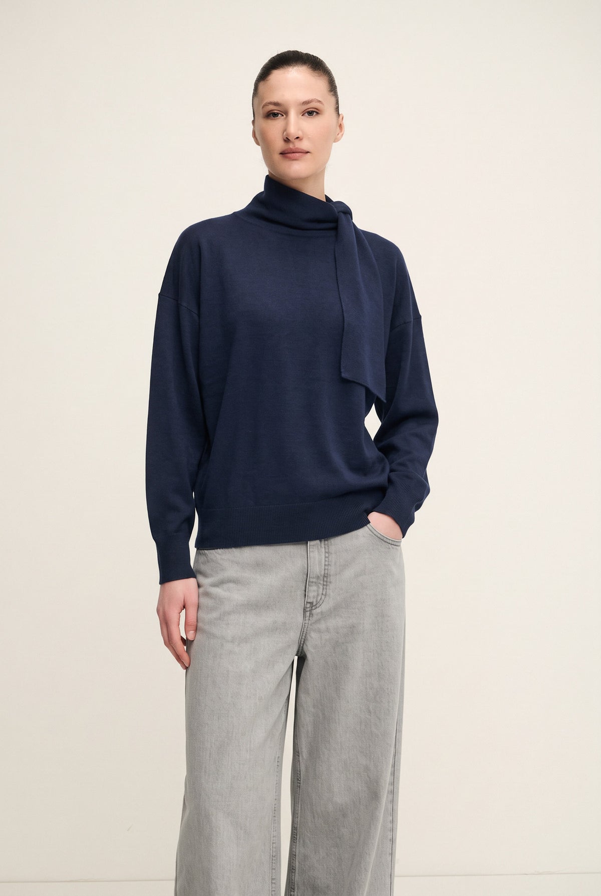 Silk wool foulard-neck sweater