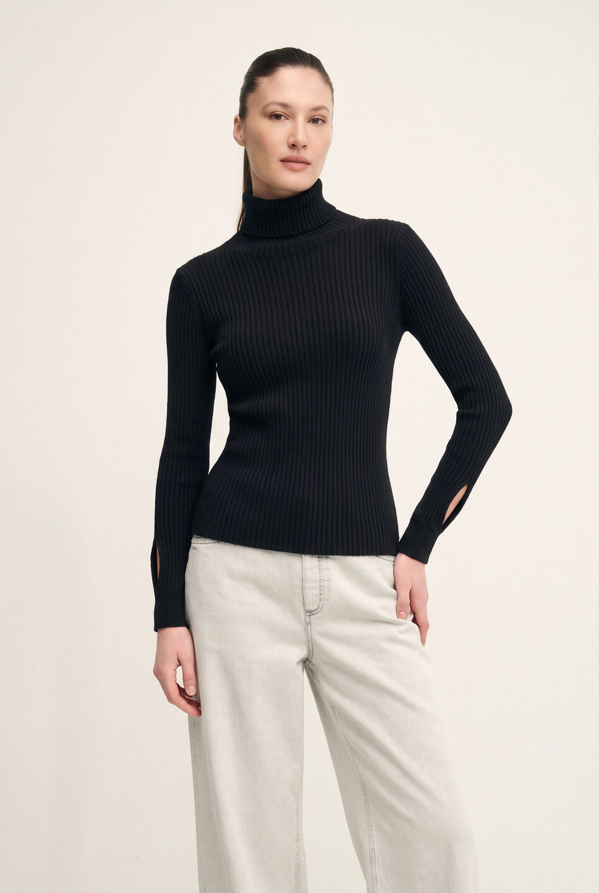 Ribbed silk and wool roll-neck jumper
