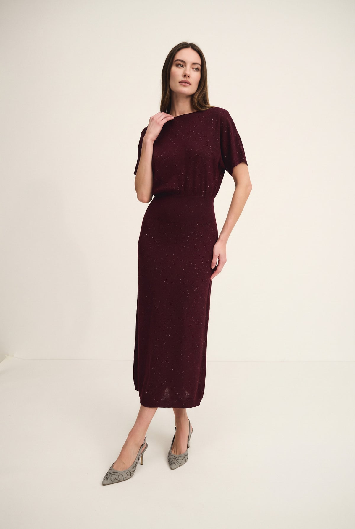Sparkling knit dress with wide sleeves